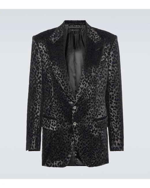 Tom Ford o1w1db10125 JLAP02 Velvet Leopard Jacket in Black Size US M / EU 48-50 / 2 - 1 Thumbnail