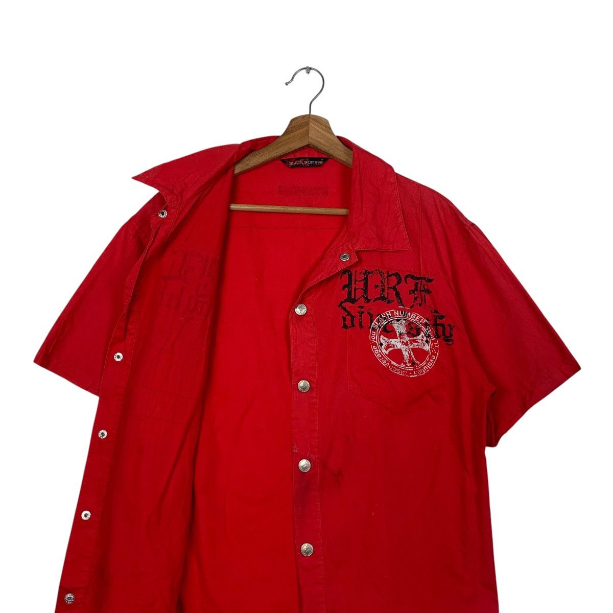 Japanese Brand SLASH NUMBER Red Short Sleeve Button Shirt #2075-C90 Size US L / EU 52-54 / 3 - 11 Thumbnail