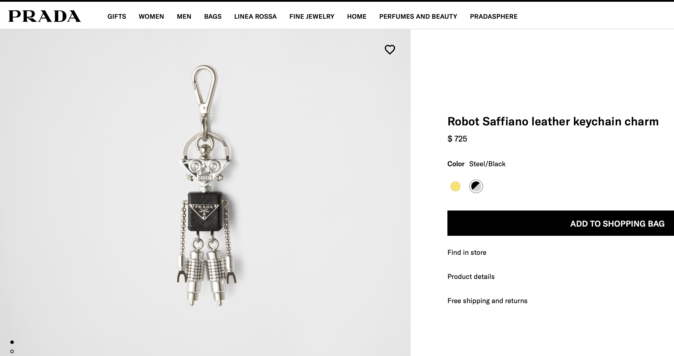 Prada Prada Robot Saffiano Leather Keychain Charm MSRP $725 Size ONE SIZE - 2 Thumbnail