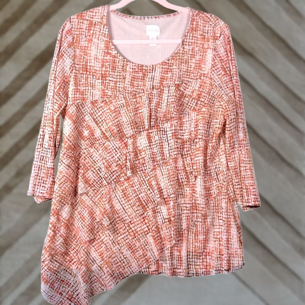 Vintage Chicos Blouse Orange Asymmetric Lined 3/4 Sleeve 2 (L) Womens Shirt Casual Workwear Fall Spring Summer Winter New Size L / US 10 / IT 46 - 1 Thumbnail