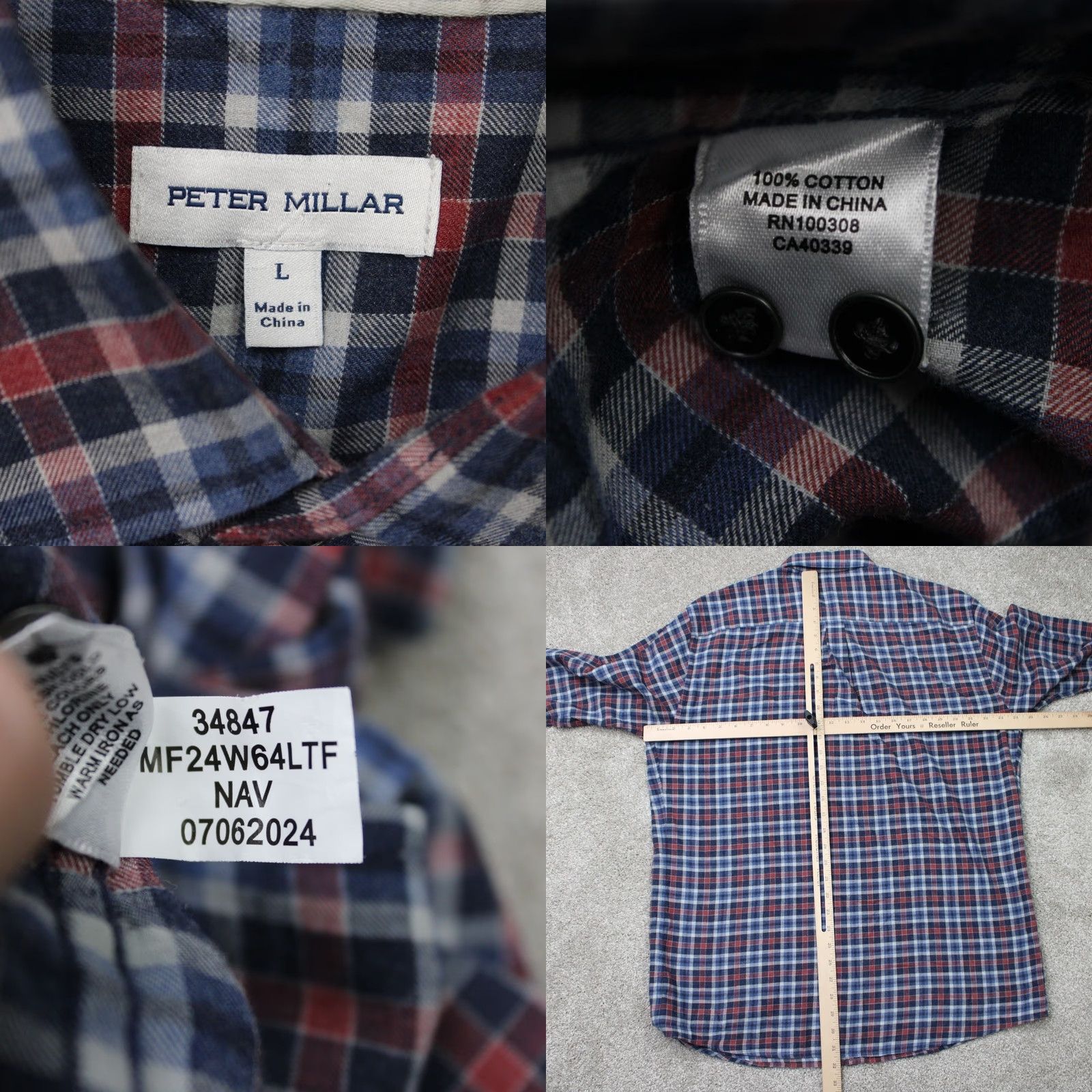 Peter Millar Peter Millar Shirt Men Large Red/Blue Plaid Gander Sport Cotton Long Sleeve Size US L / EU 52-54 / 3 - 8 Thumbnail