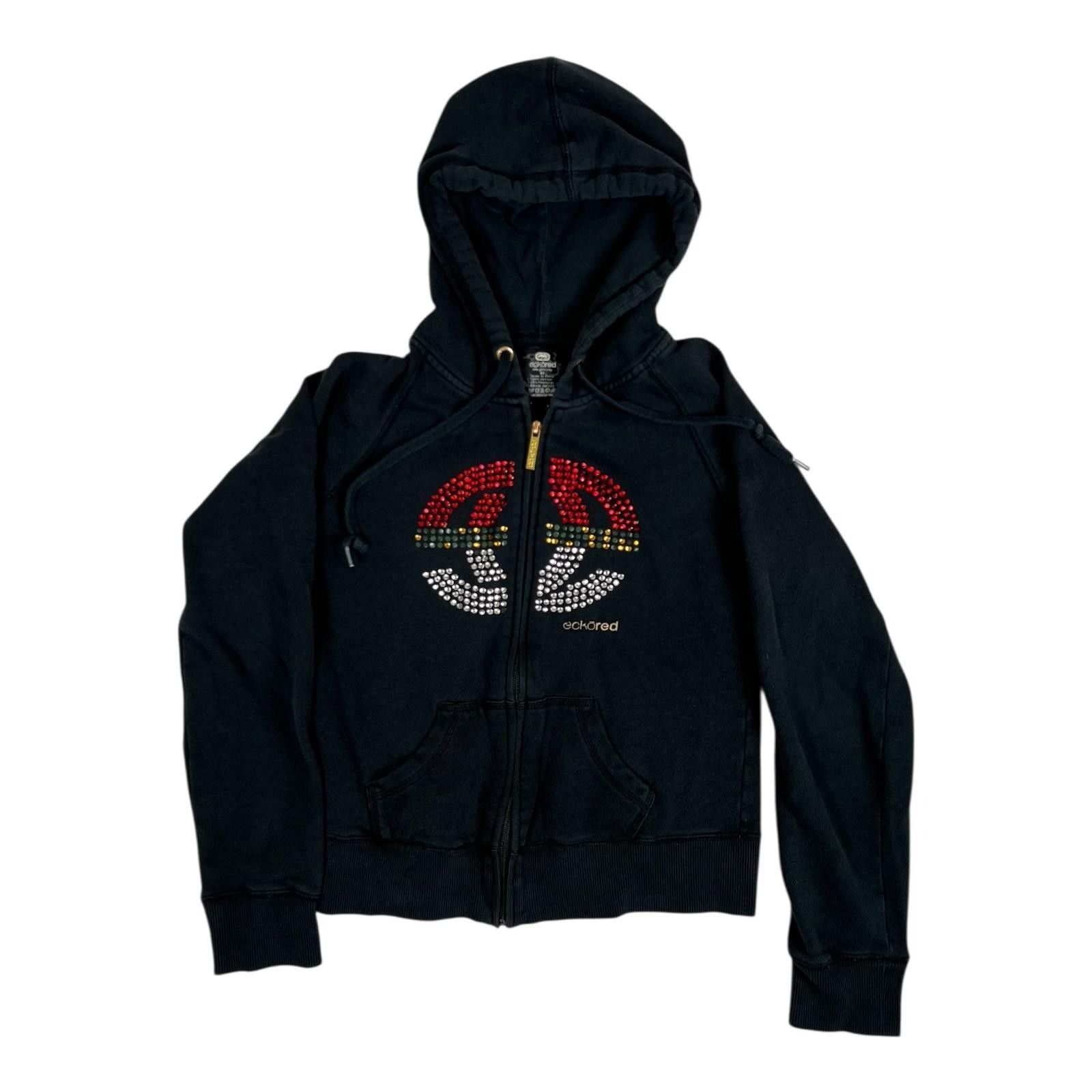 Ecko Unltd. Vintage Ecko Red Hoodie Women's Medium Black Rhinestone Zip Size M / US 6-8 / IT 42-44 - 1 Thumbnail