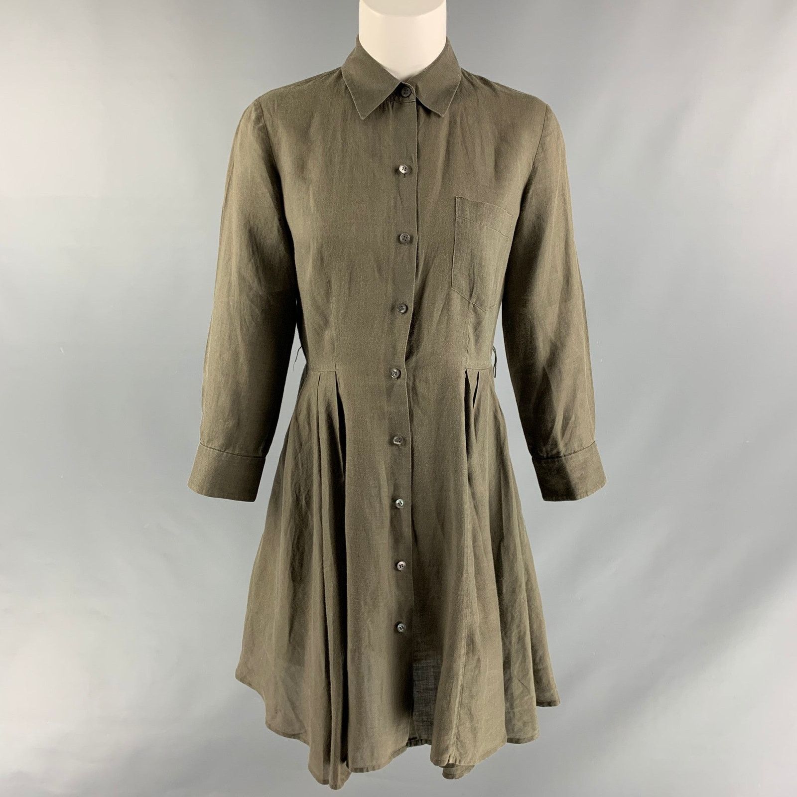 Theory THEORY Size 2 Olive Ramie Solid Shirt dress Size XS / US 0-2 / IT 36-38 - 1 Thumbnail