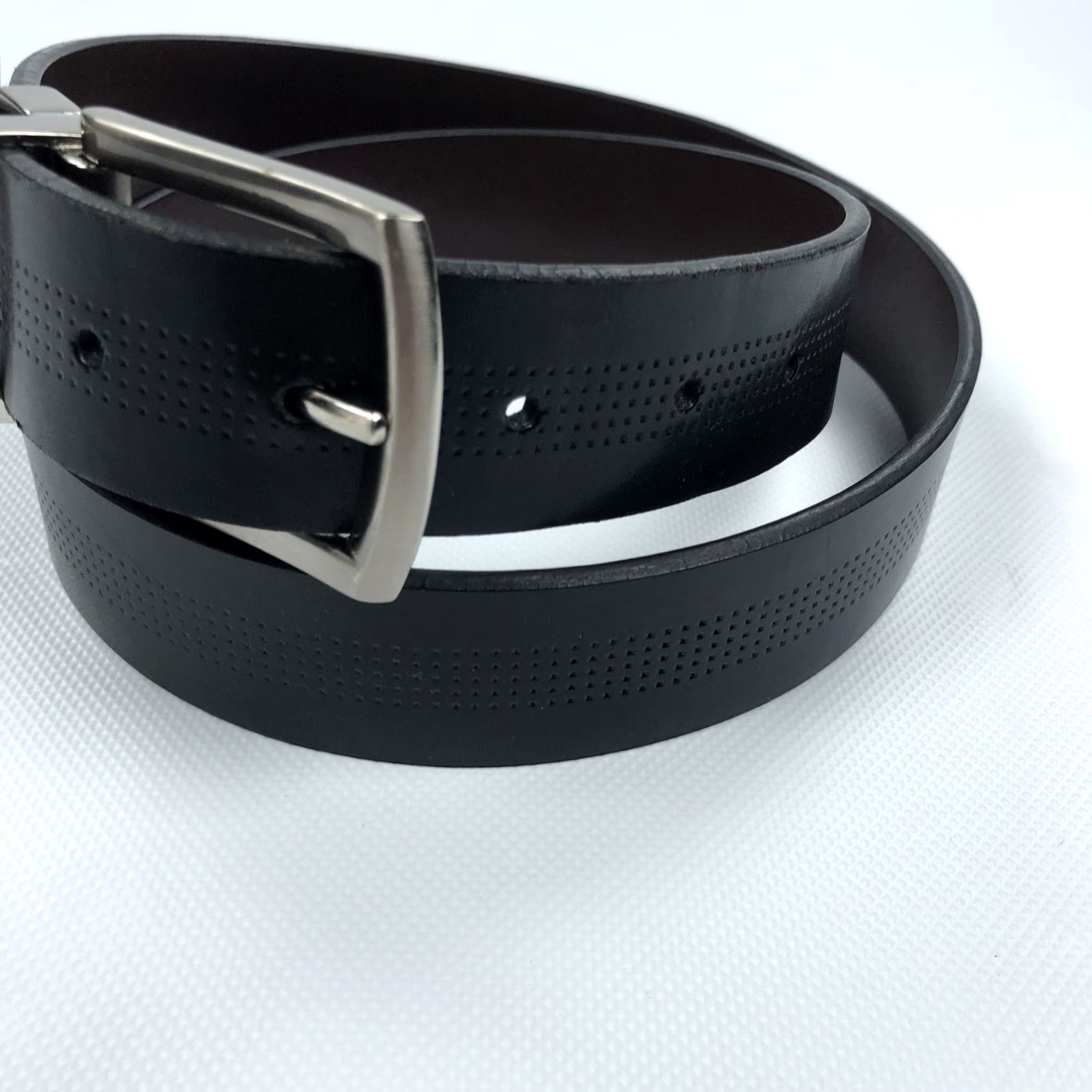Florsheim Florsheim Belt Reversible Leather Black Brown Silver Buckle Belt Men 32 Perforated Engraved Logo Dress Casual Size 32 - 2 Thumbnail