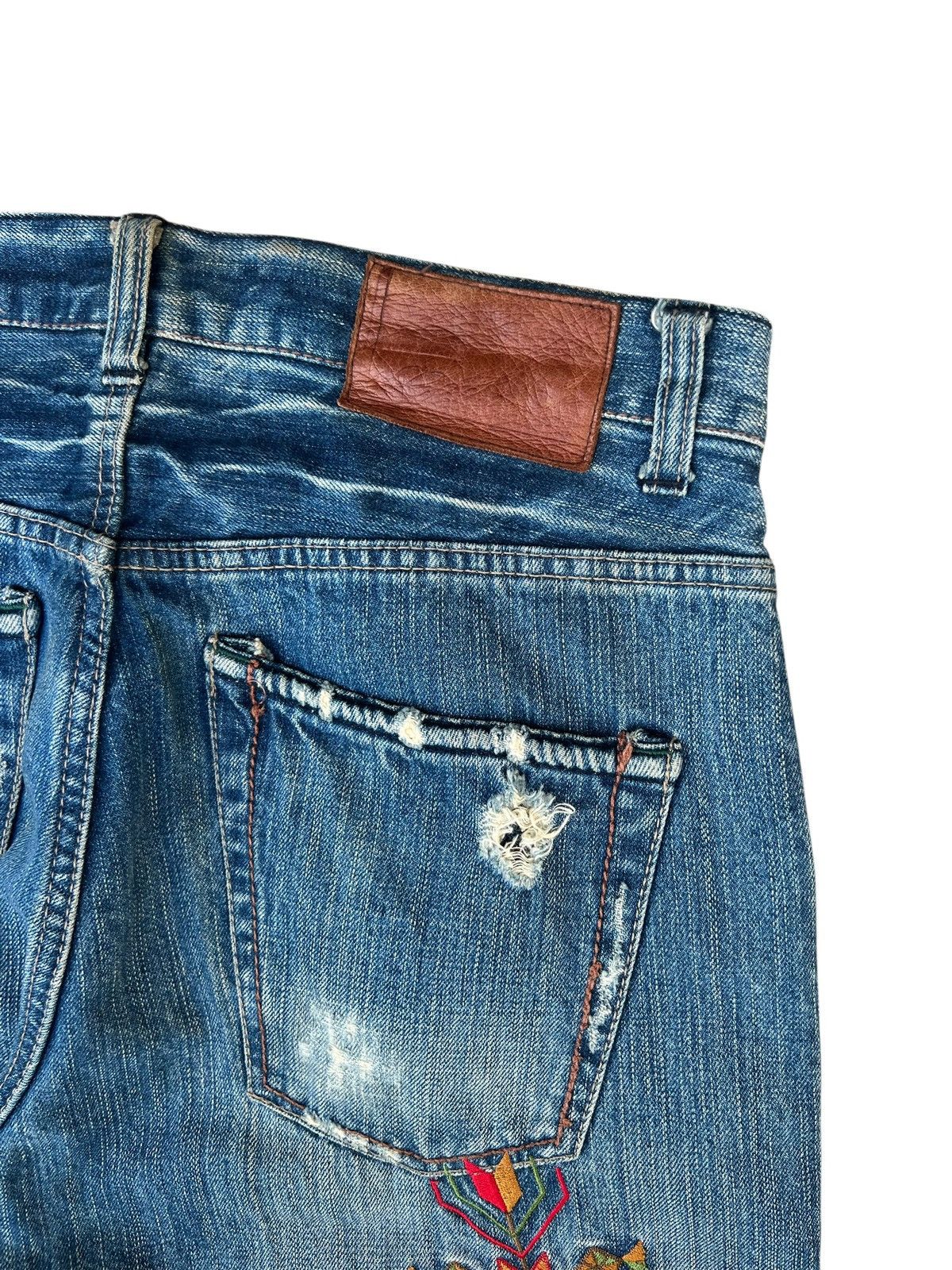 Vintage Vintage Global Work Ortega Embroidery Rips Distressed Denim Size US 31 - 19 Thumbnail