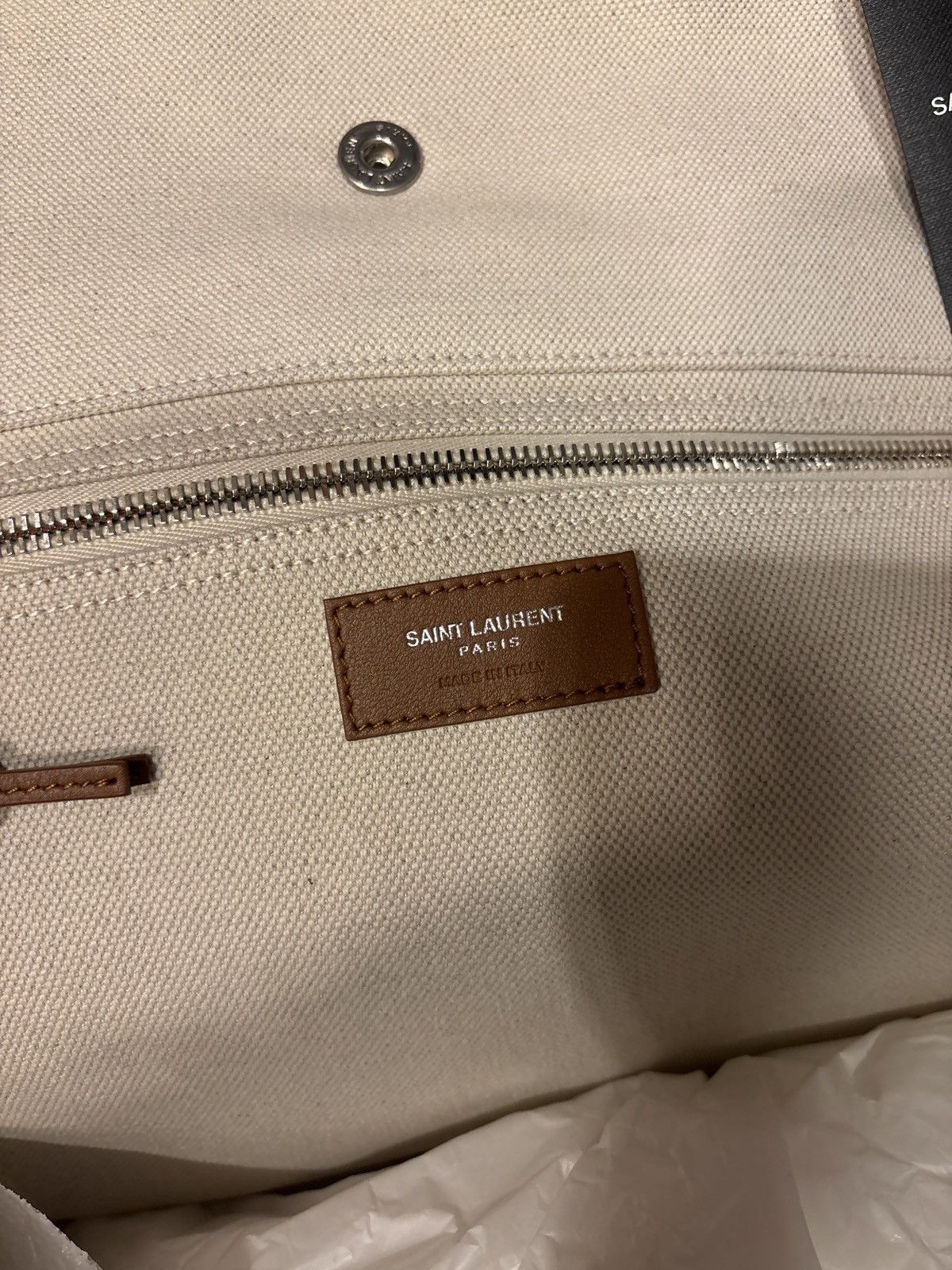Saint Laurent Paris Saint Laurent Cream/Brown Leather Rive Gauche XL Tote Bag Size ONE SIZE - 11 Thumbnail