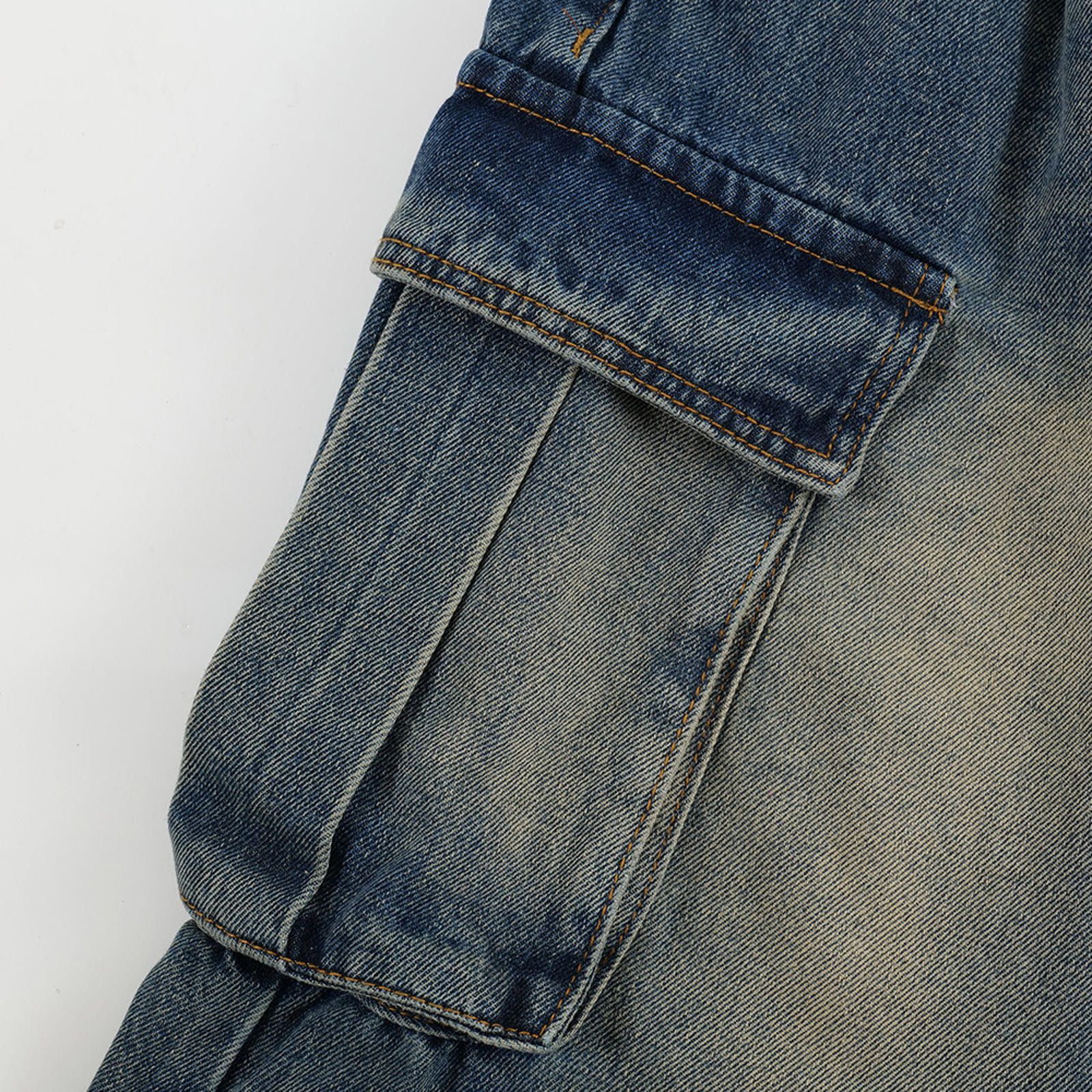 Distressed Denim Cargo Shorts