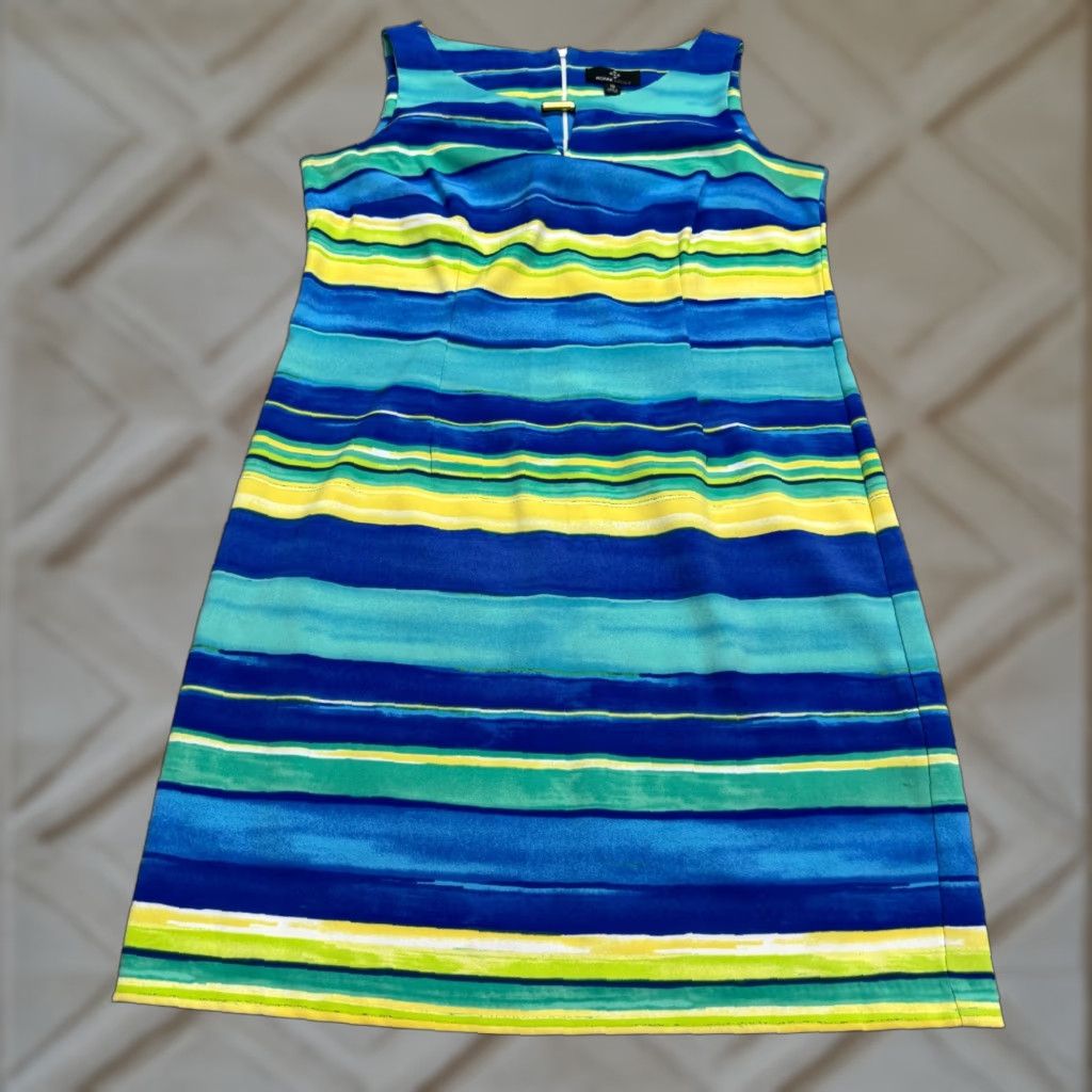 Vintage Ronni Nicole Midi Sheath Dress Womens 12 Multi Striped Keyhole Sleeveless Work Dress Size XL / US 12-14 / IT 48-50 - 1 Thumbnail