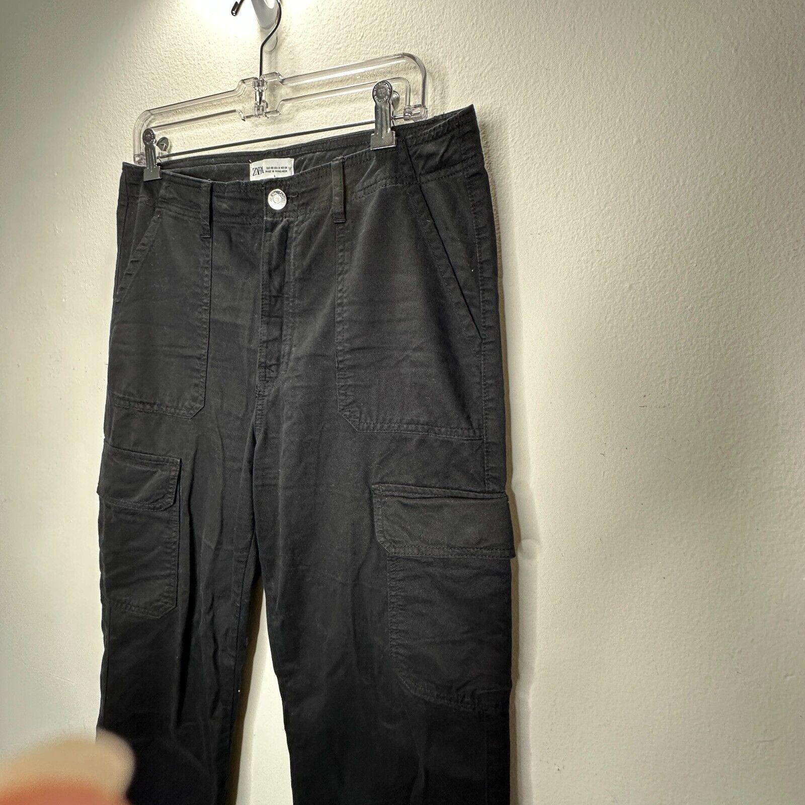 Zara Black Wide Leg Pocketed Utility Cargo Khaki Trouser Pants 8 Size 30" / US 8 / IT 44 - 4 Thumbnail