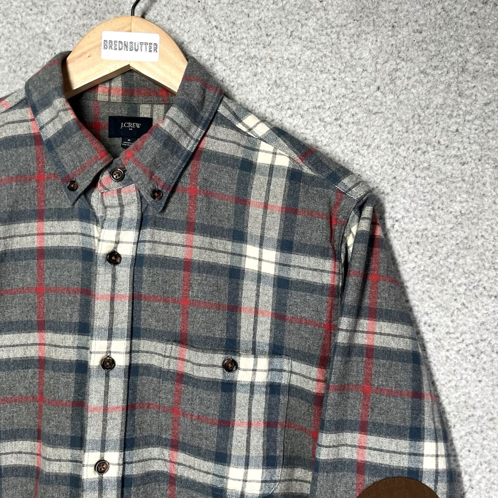 J.Crew J. CREW Shirt Mens M Gray Plaid Suede Elbow Patch Button Up Long Sleeve Flannel Size US M / EU 48-50 / 2 - 6 Thumbnail