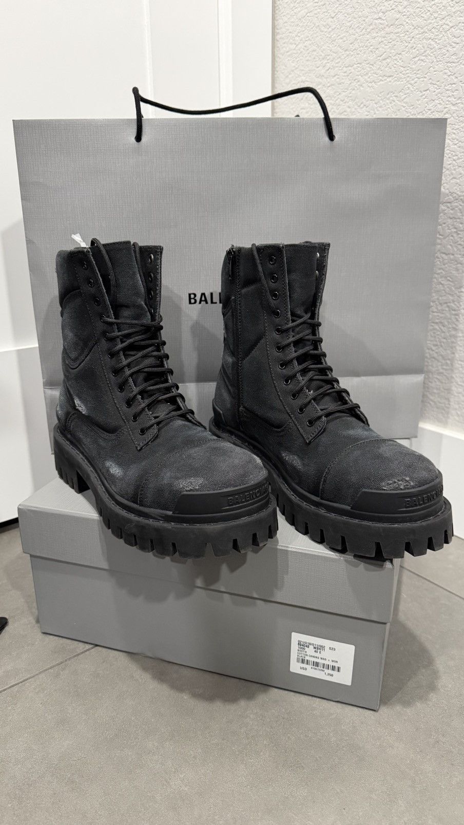 Balenciaga “2025 COMBAT STRIKE BOOT IN BLACK DISTRESSED CANVAS” Size US 9.5 / EU 42-43 - 1 Thumbnail