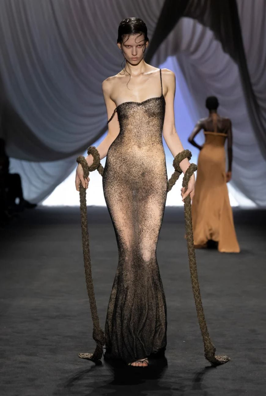 Jean Paul Gaultier Jean Paul Gaultier Sand Optical S/S 2025 Mesh Gown Dress Size L / US 10 / IT 46 - 4 Thumbnail