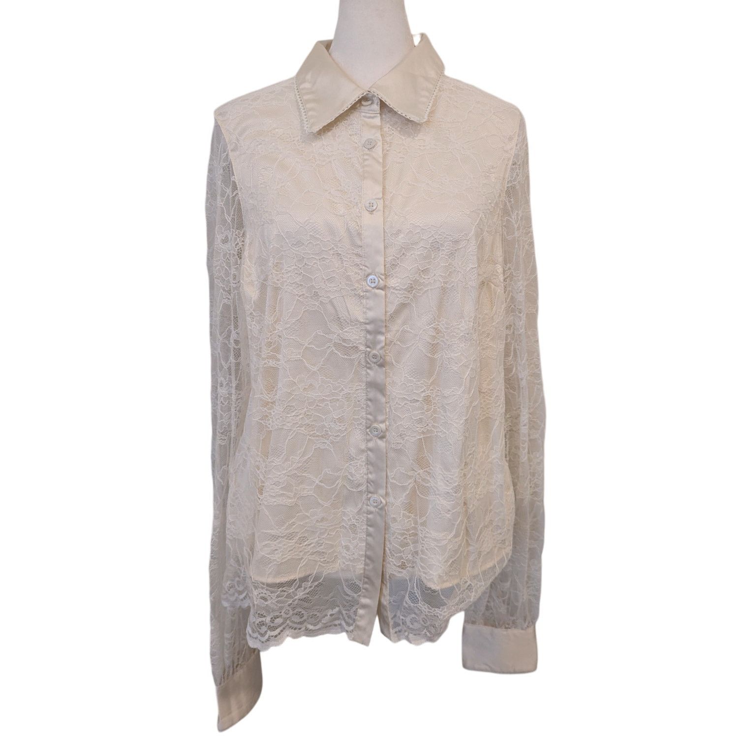Other Rachel Parcell Lace Cream Satin Button Down Medium Size M / US 6-8 / IT 42-44 - 4 Thumbnail