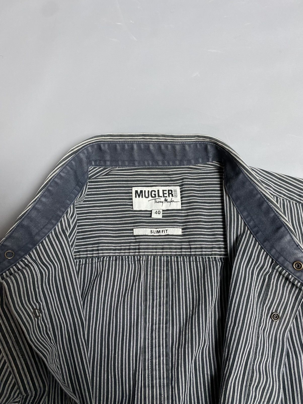Thierry Mugler Vintage Thierry Mugler Striped Slim Snap Button Shirt Sz 40 Size US M / EU 48-50 / 2 - 17 Thumbnail