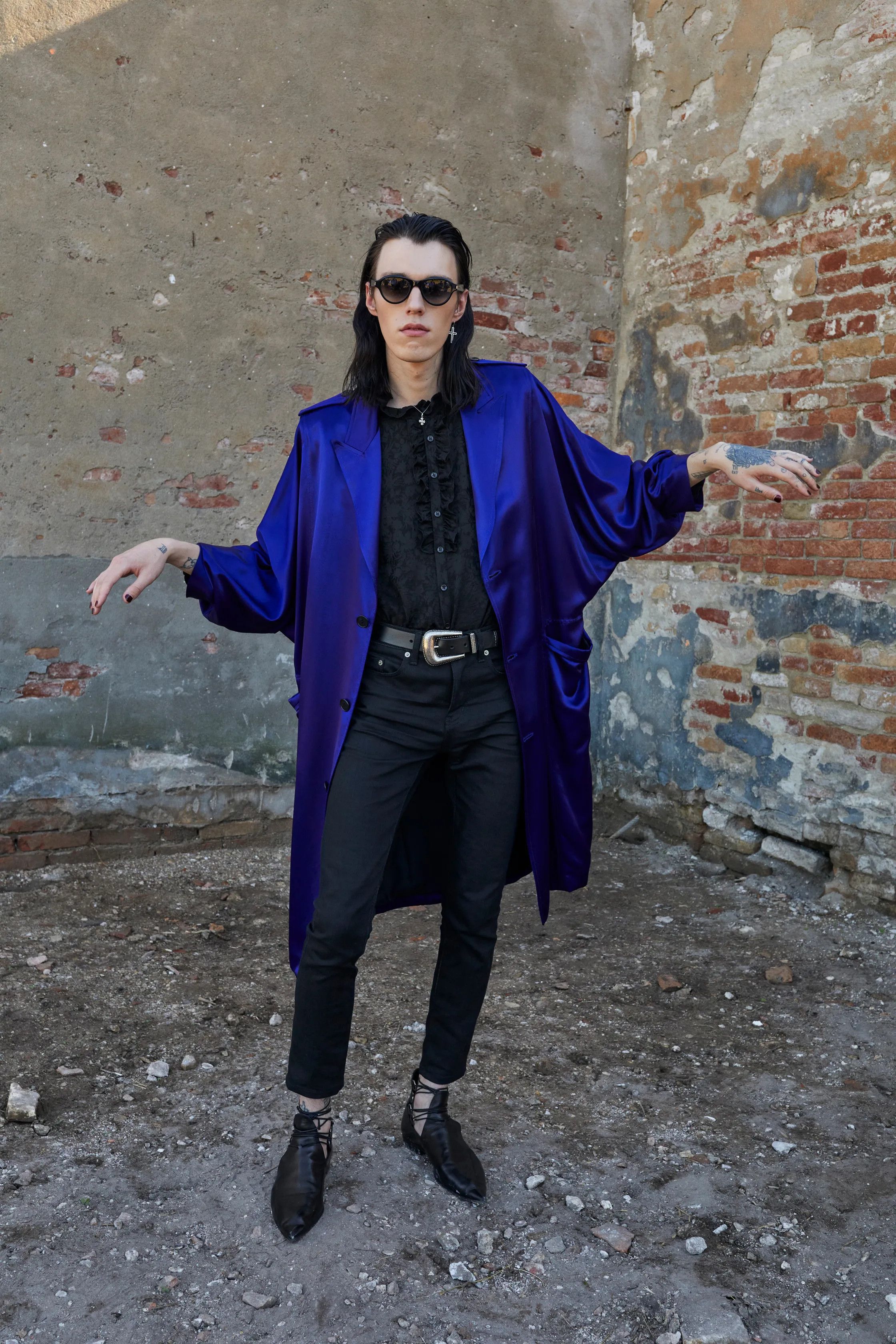 SS22' Saint Laurent Satin Purple Overcoat