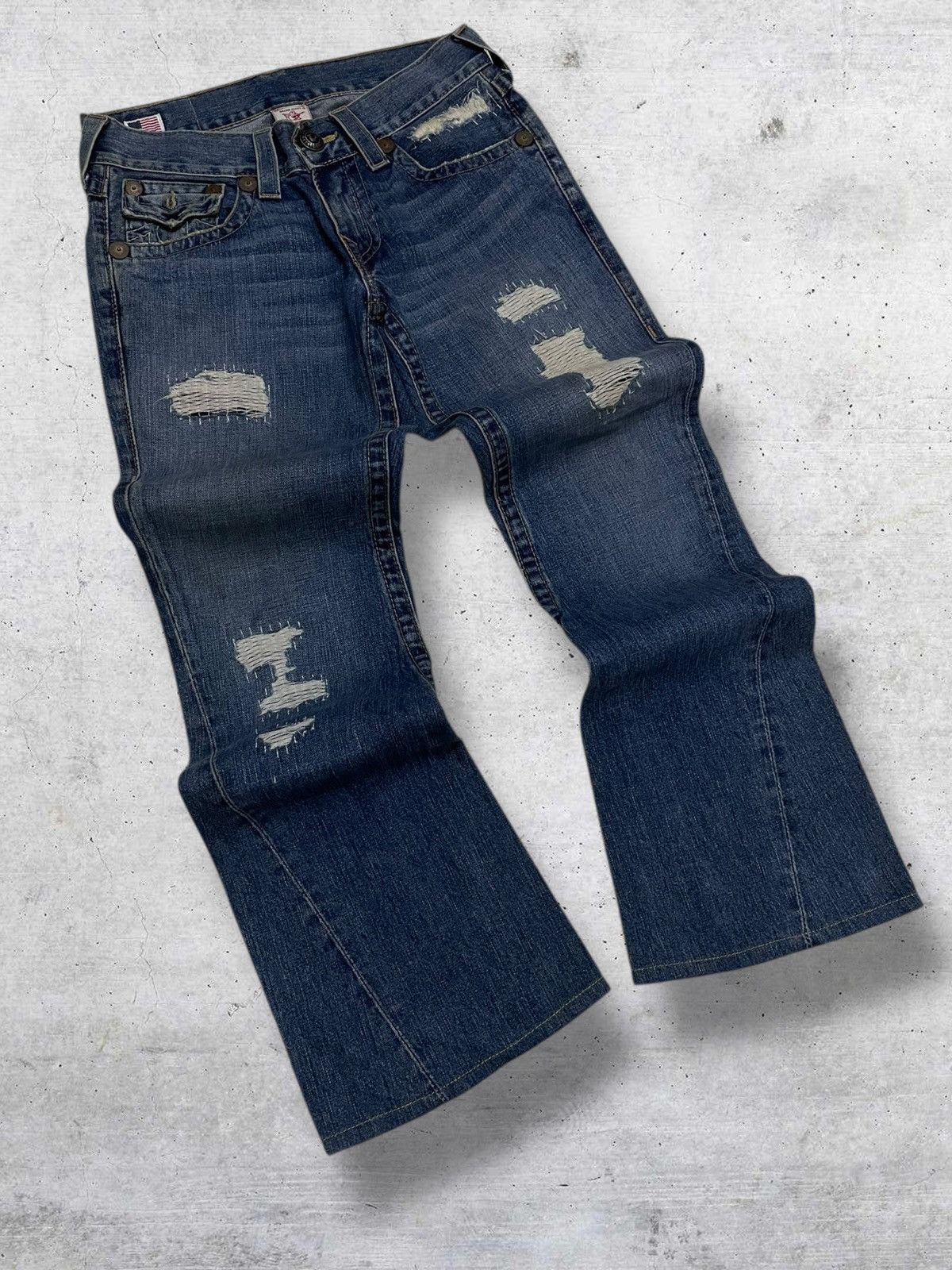 True Religion VINTAGE TRUE RELIGION DESIGNER RIPPED FAMOUS FLARED DENIM Size US 31 - 2 Thumbnail