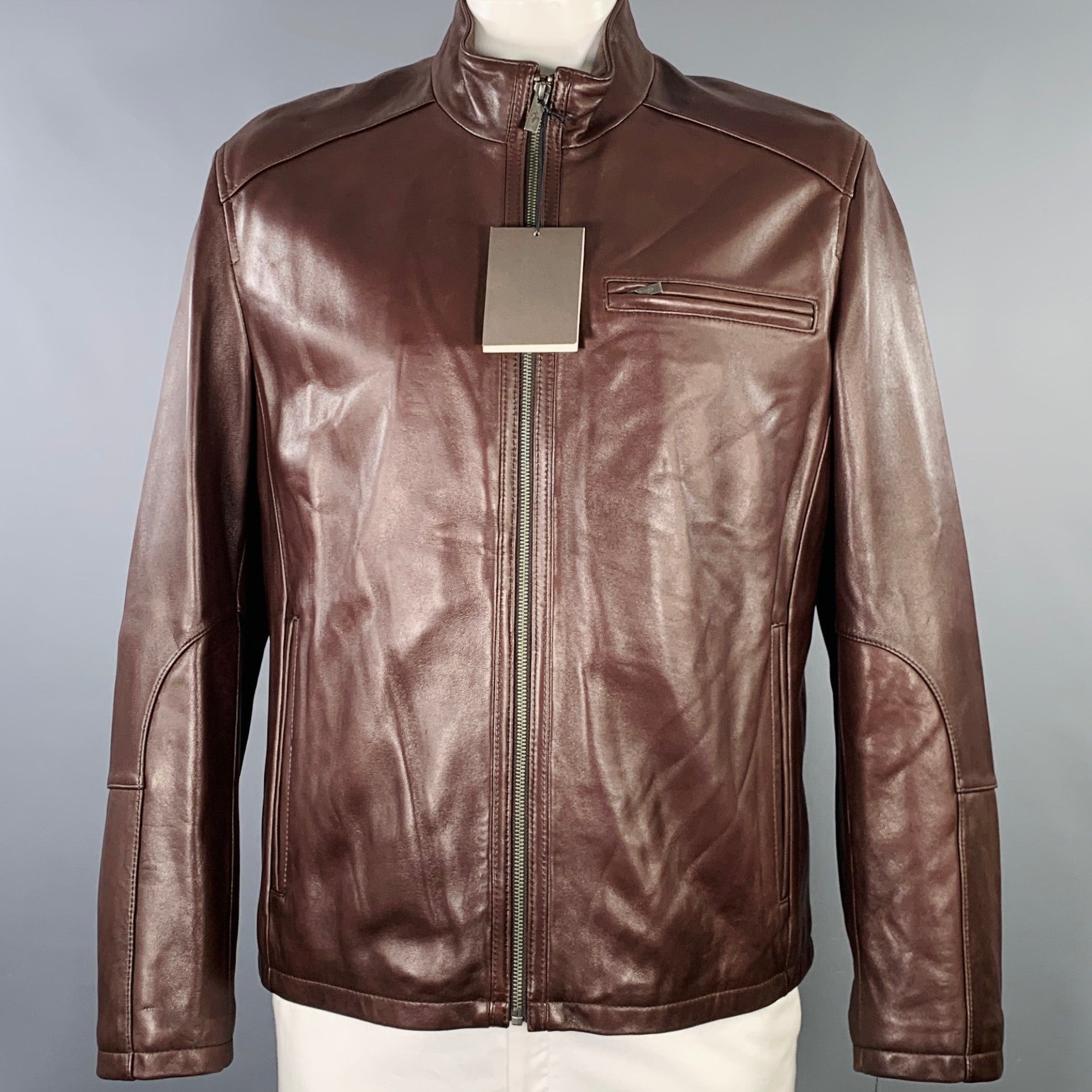 L ジャケット・アウター Brown Jacket up Leather Zip Lambskin