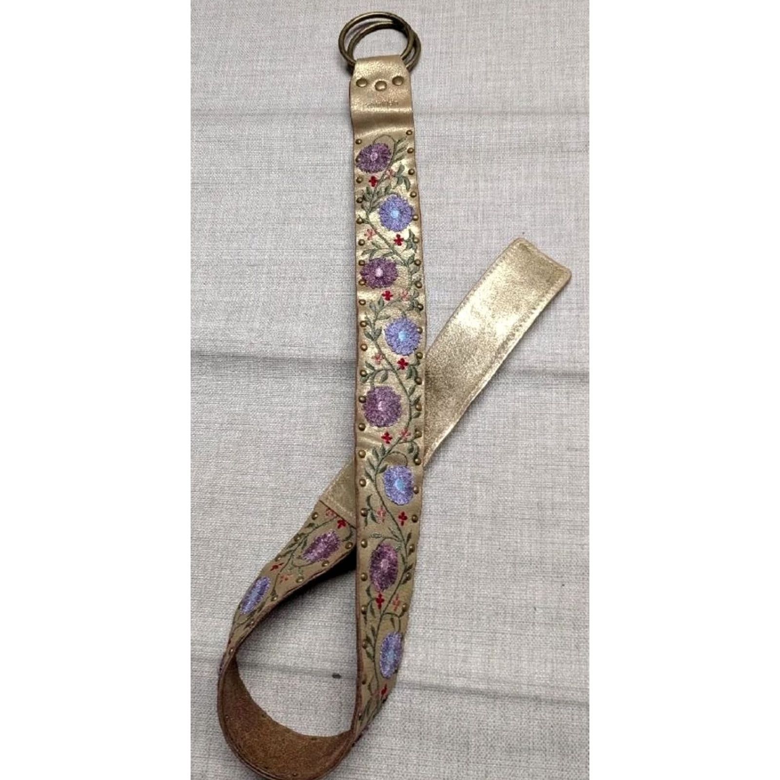 Calvin Klein VINTAGE studded embroidered FLORAL wide belt M golden CORSET leather Y2K 90s Womens Size S / US 4 / IT 40 - 4 Thumbnail