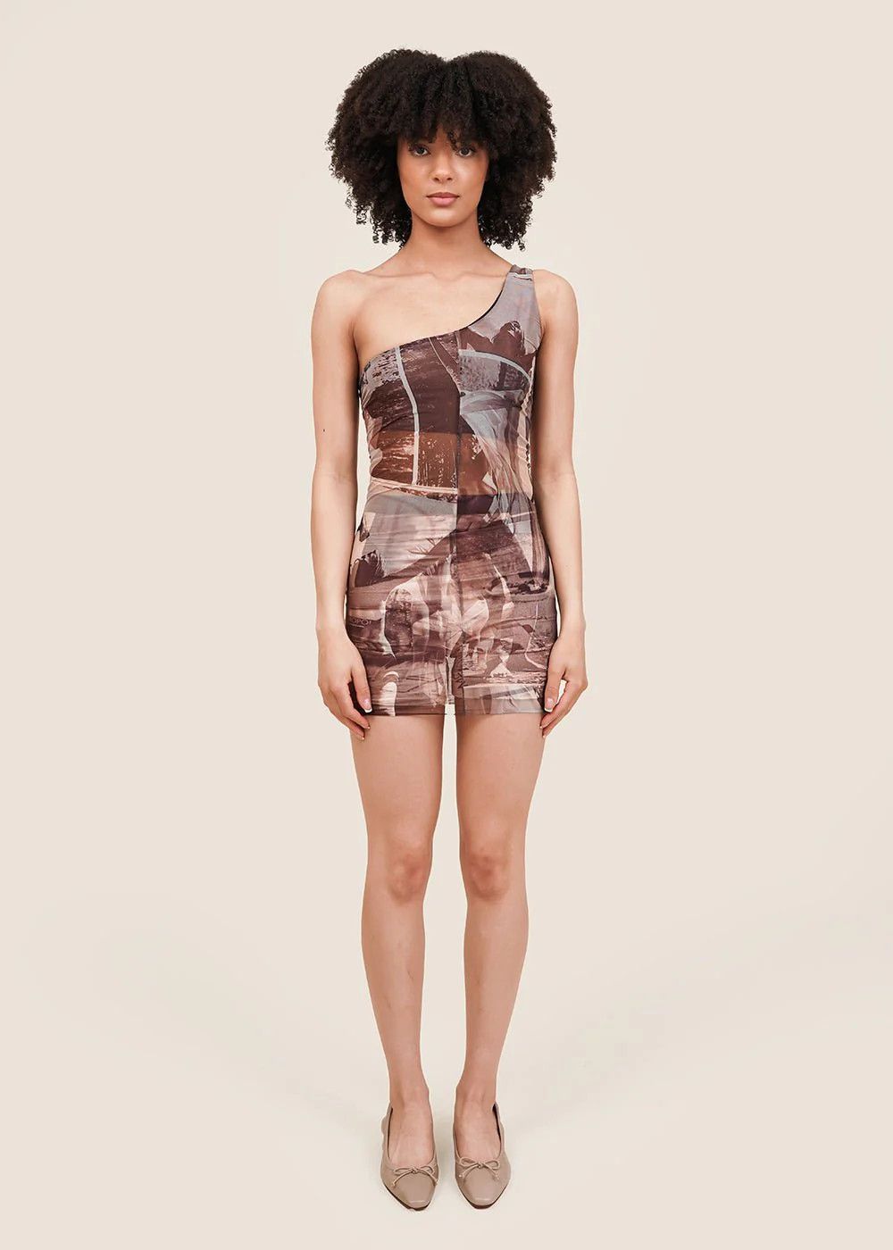 ELLISS o1mle1224 Float in Mesh Asymmetry Mini Dress in Multicolor Size L / US 10 / IT 46 - 2 Thumbnail