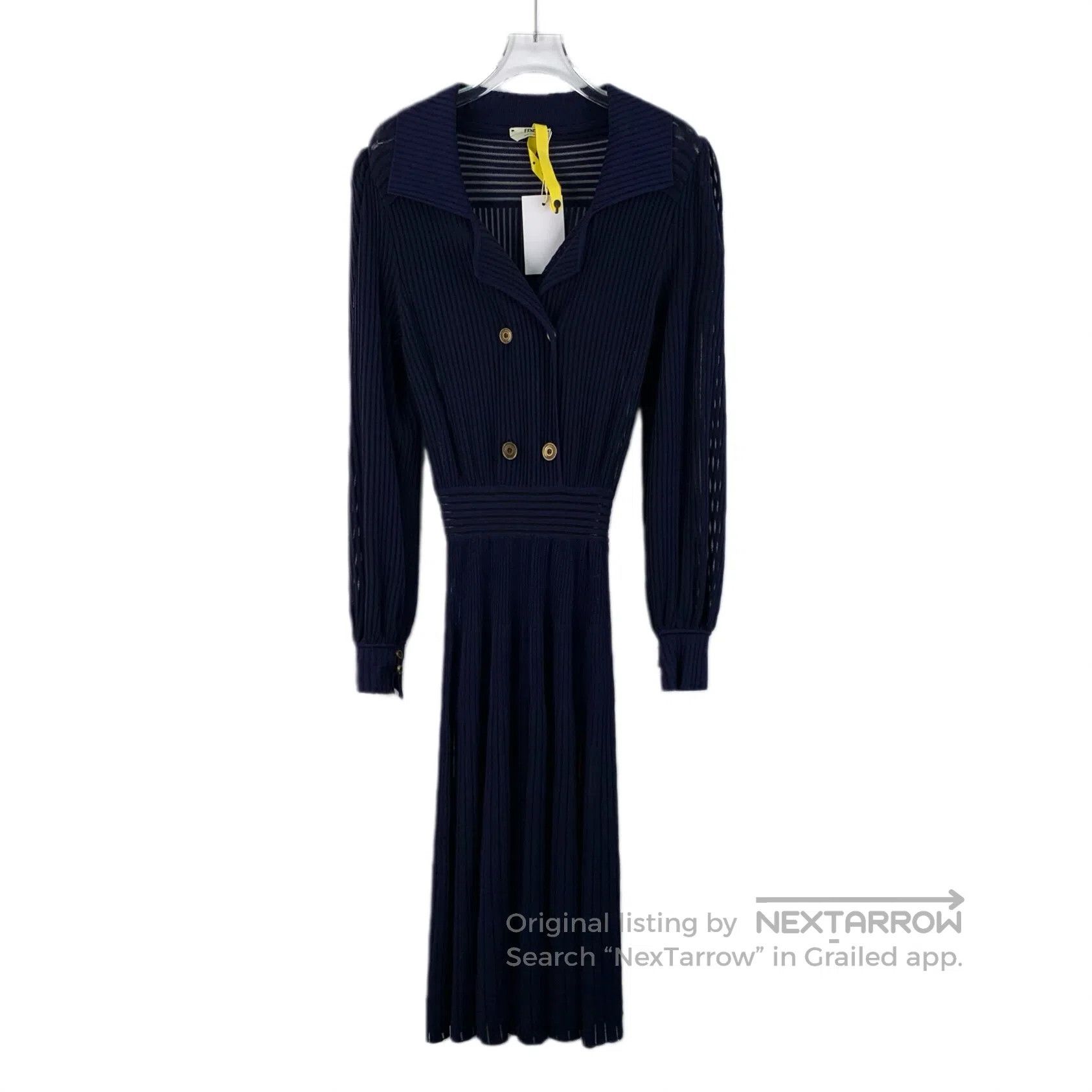 Fendi FENDI Dark Blue Collar Double Button Long Sleeve Knit Dres Size XS / US 0-2 / IT 36-38 - 1 Thumbnail
