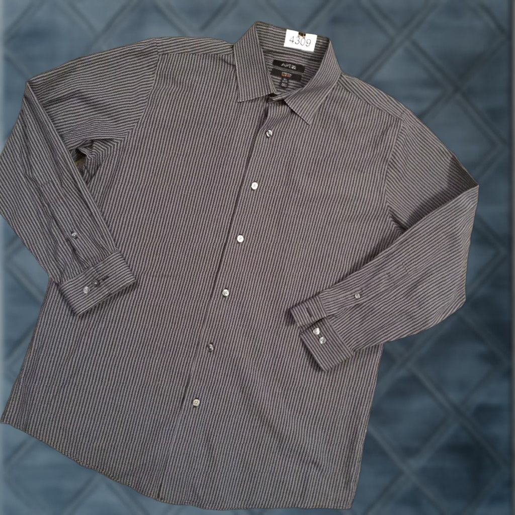 Apt. 9 Apt 9 Shirt Mens 16.5 Slim Fit Gray Plaid Button-Up Long Sleeve Size US XL / EU 56 / 4 - 1 Thumbnail