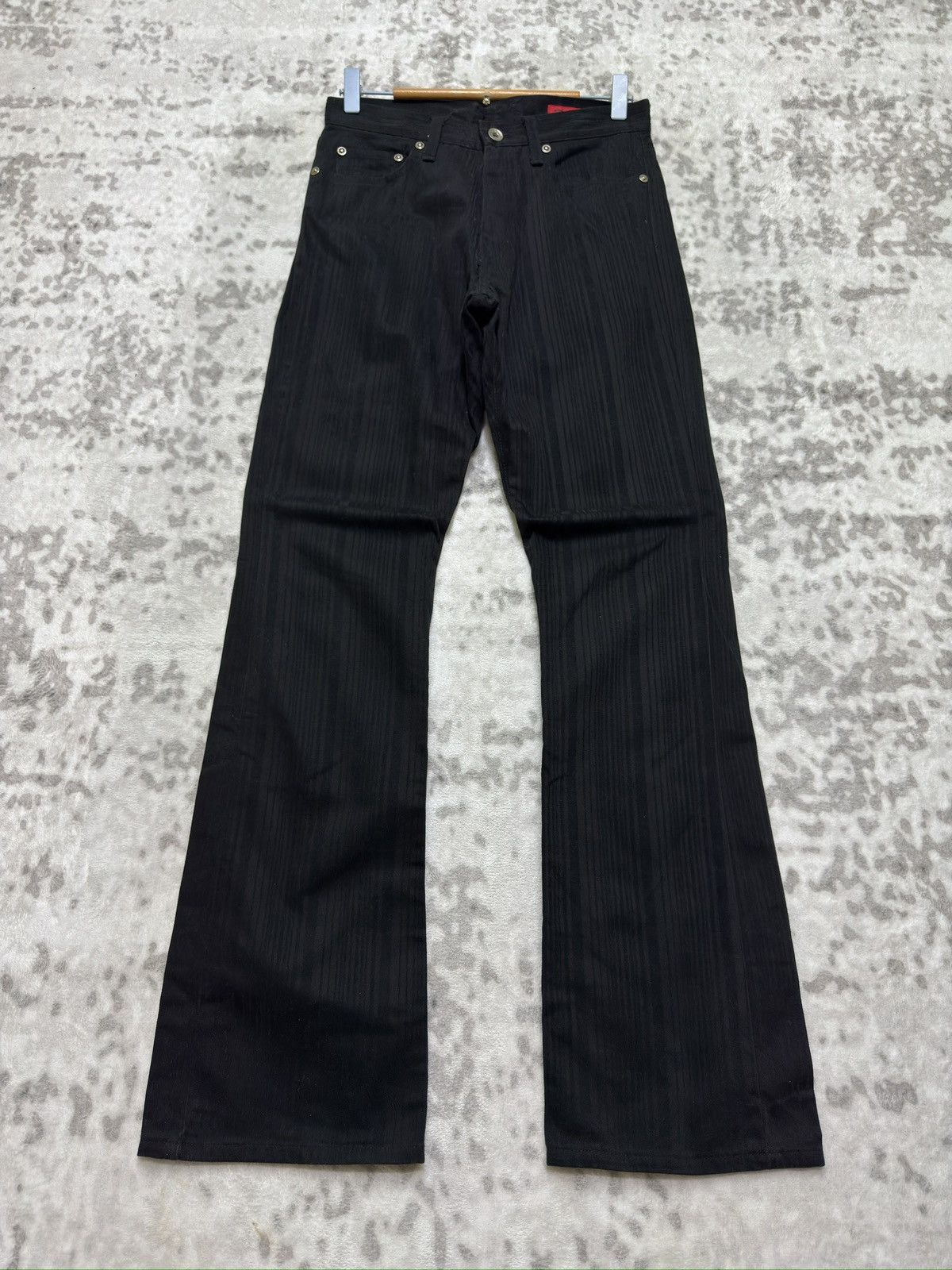Japanese Brand Flare Semantic Design Pinstripes Zipper Pocket Denim Pant Size US 27 - 1 Thumbnail