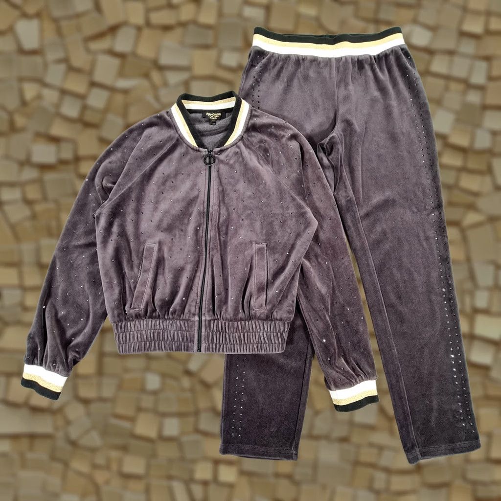 Juicy Couture VINTAGE Juicy Couture Tracksuit Set Grey Small Jacket & Pants Velvet Rhinestones Size 28" / US 6 / IT 42 - 1 Thumbnail