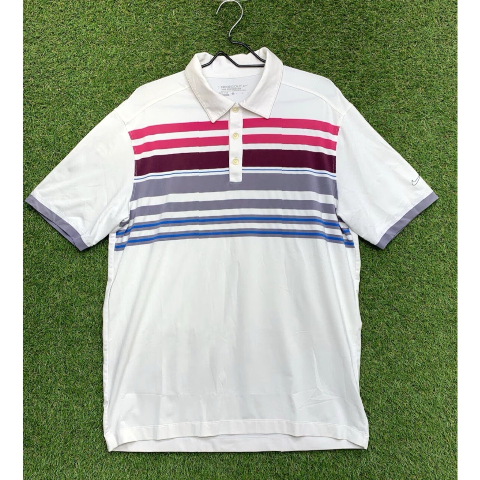 Nike Nike Polo Shirt Mens Large Tiger Woods Striped White Polyester Blend Spandex Button Embroidered Logo Collared Short Sleeve Golf Outdoor Beach Comfort Size US L / EU 52-54 / 3 - 2 Thumbnail