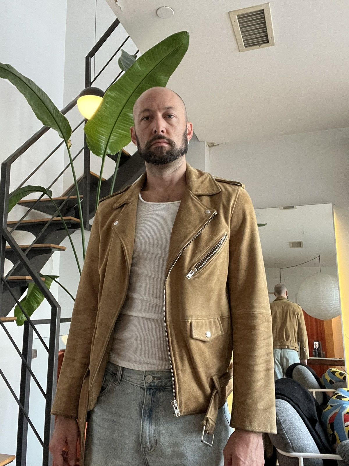 OAK Tan Suede Biker Jacket Size US M / EU 48-50 / 2 - 8 Thumbnail