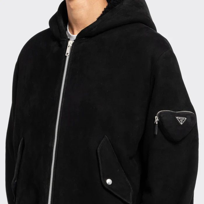 Prada o1mt1gz0924 Shearling Bomber Jacket in Black Size US S / EU 44-46 / 1 - 5 Thumbnail
