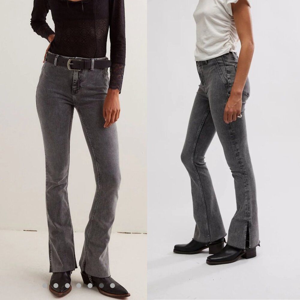 Free People NWT New Free People Level Up Slit Bootcut Jeans In Ridge Gr Size 31" - 2 Thumbnail