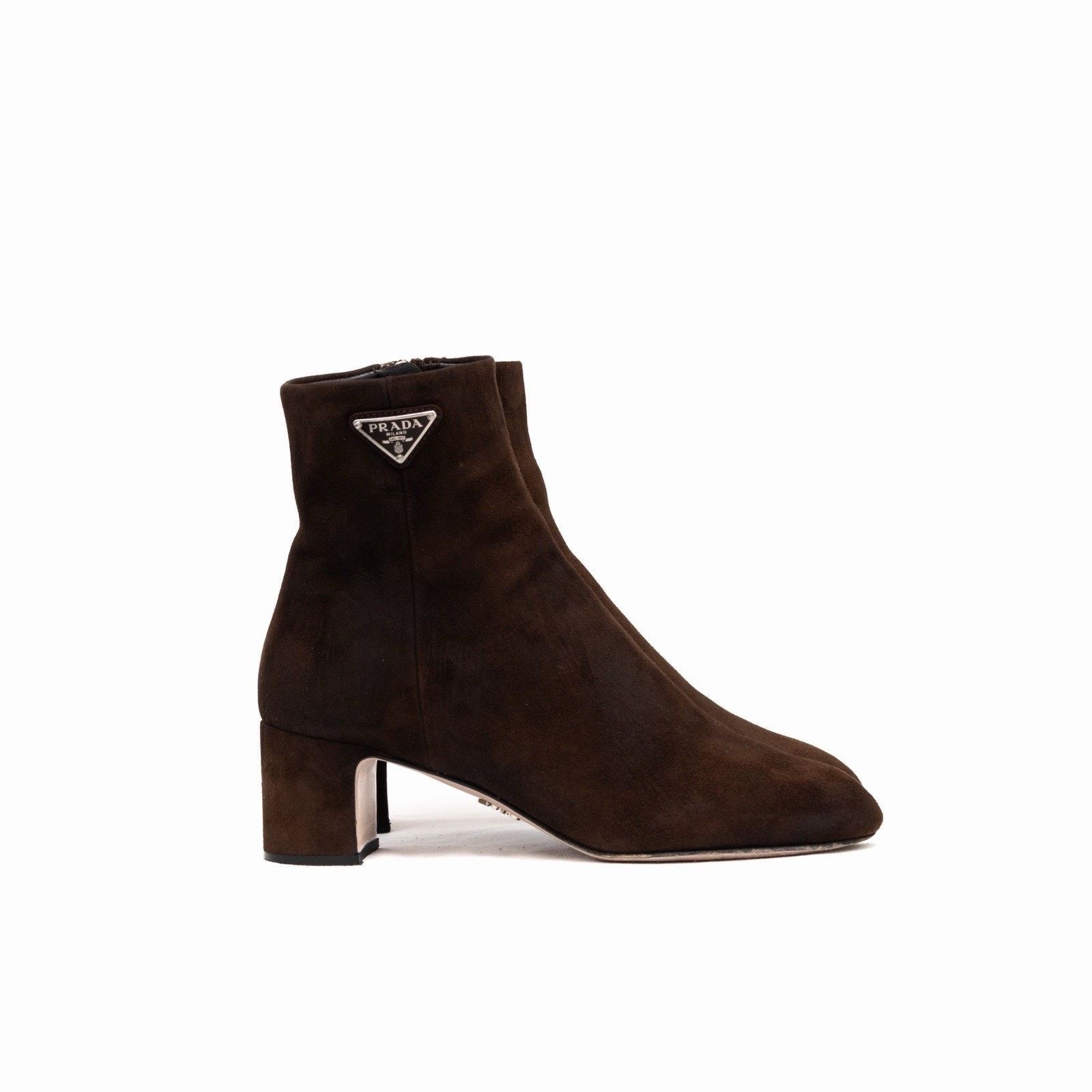 Prada 1.6k.$ Prada Brown Suede Ankle Side Zip Triangle Logo Boots Size US 5 / IT 35 - 4 Thumbnail