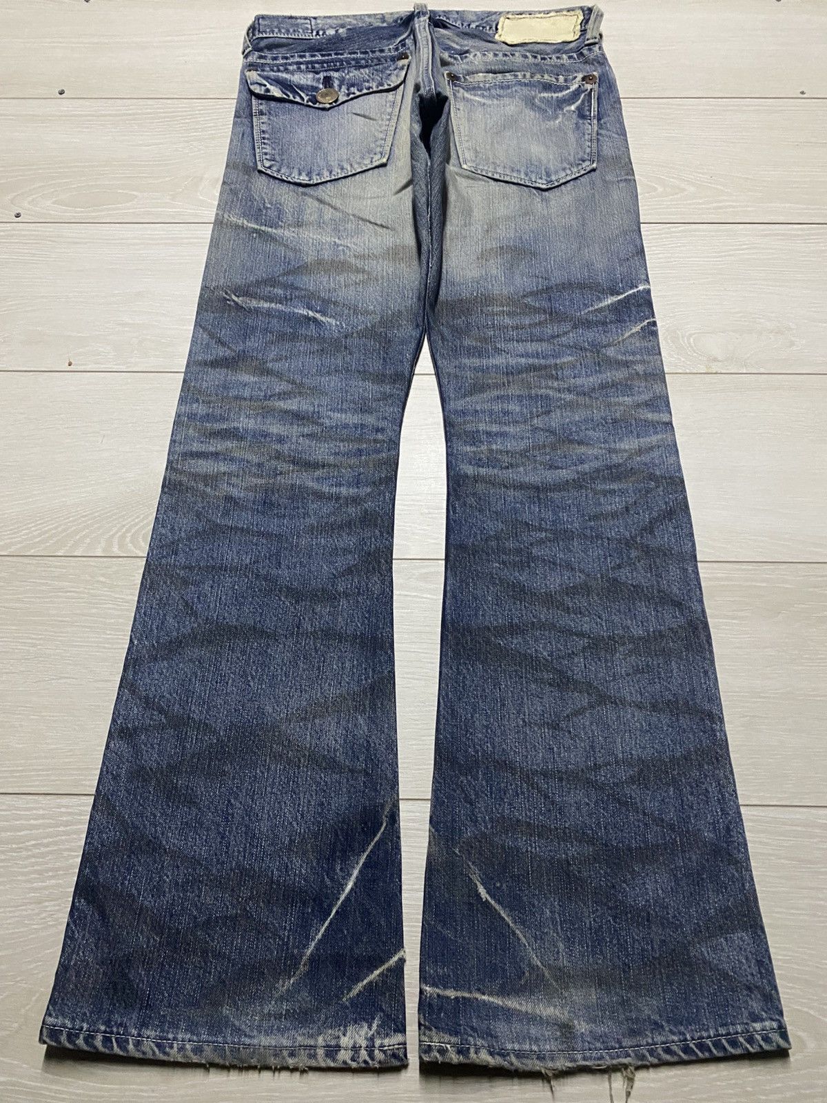 Tornado Mart Vintage BlueWay Garment Jeans Maker Crack Wash Flare Jeans Size US 33 - 2 Thumbnail
