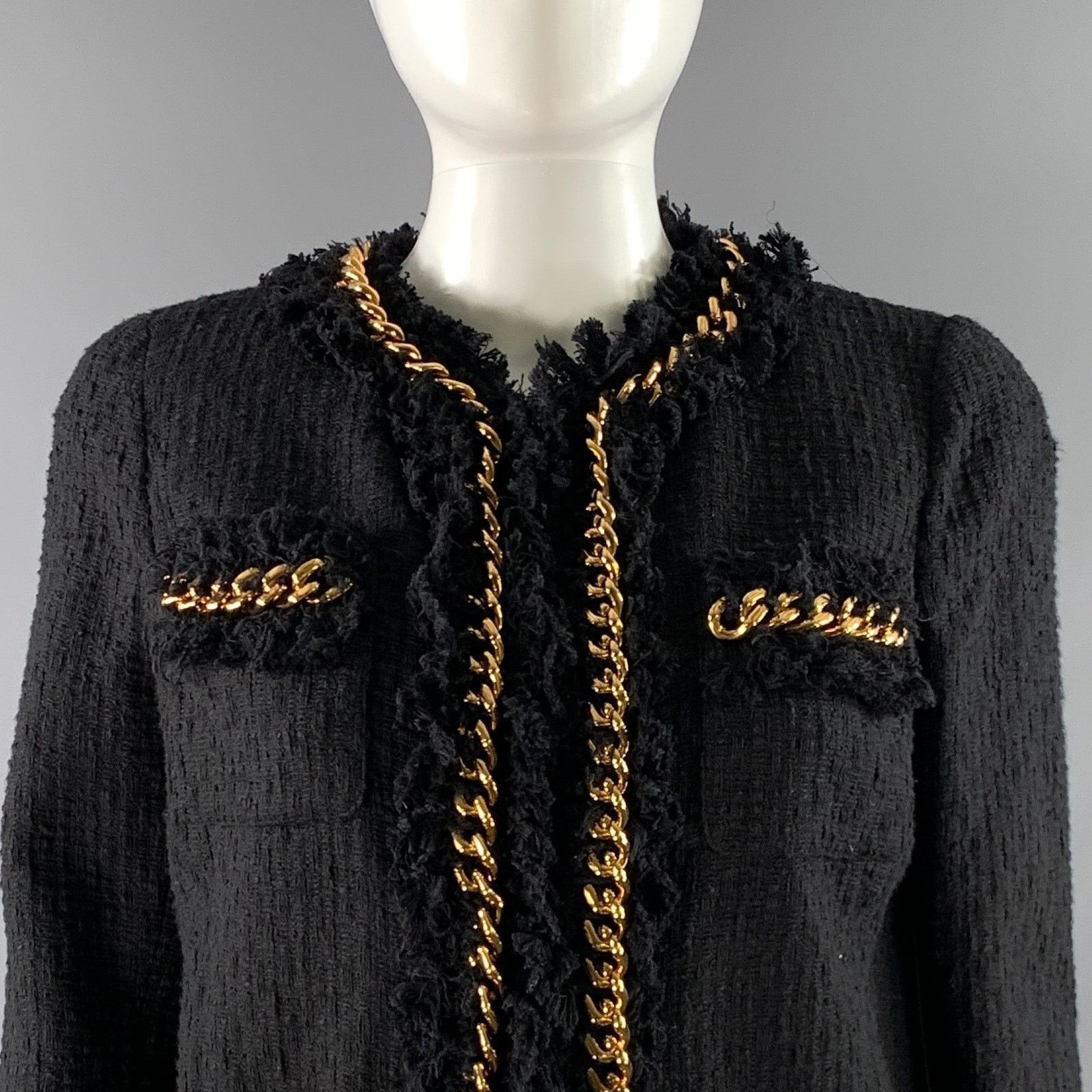 Versace VERSACE Size 6 Black Gold Cotton Chain Jacket Size M / US 6-8 / IT 42-44 - 2 Thumbnail