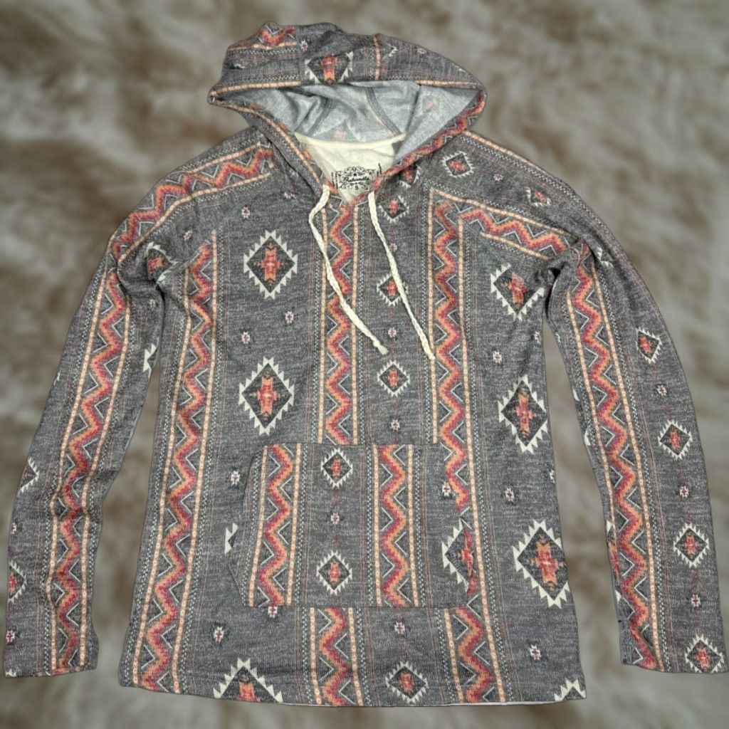 Vintage Panhandle Womens Hoodie Top Size S Gray Southwestern Print Pocket Drawstring Size S / US 4 / IT 40 - 1 Thumbnail