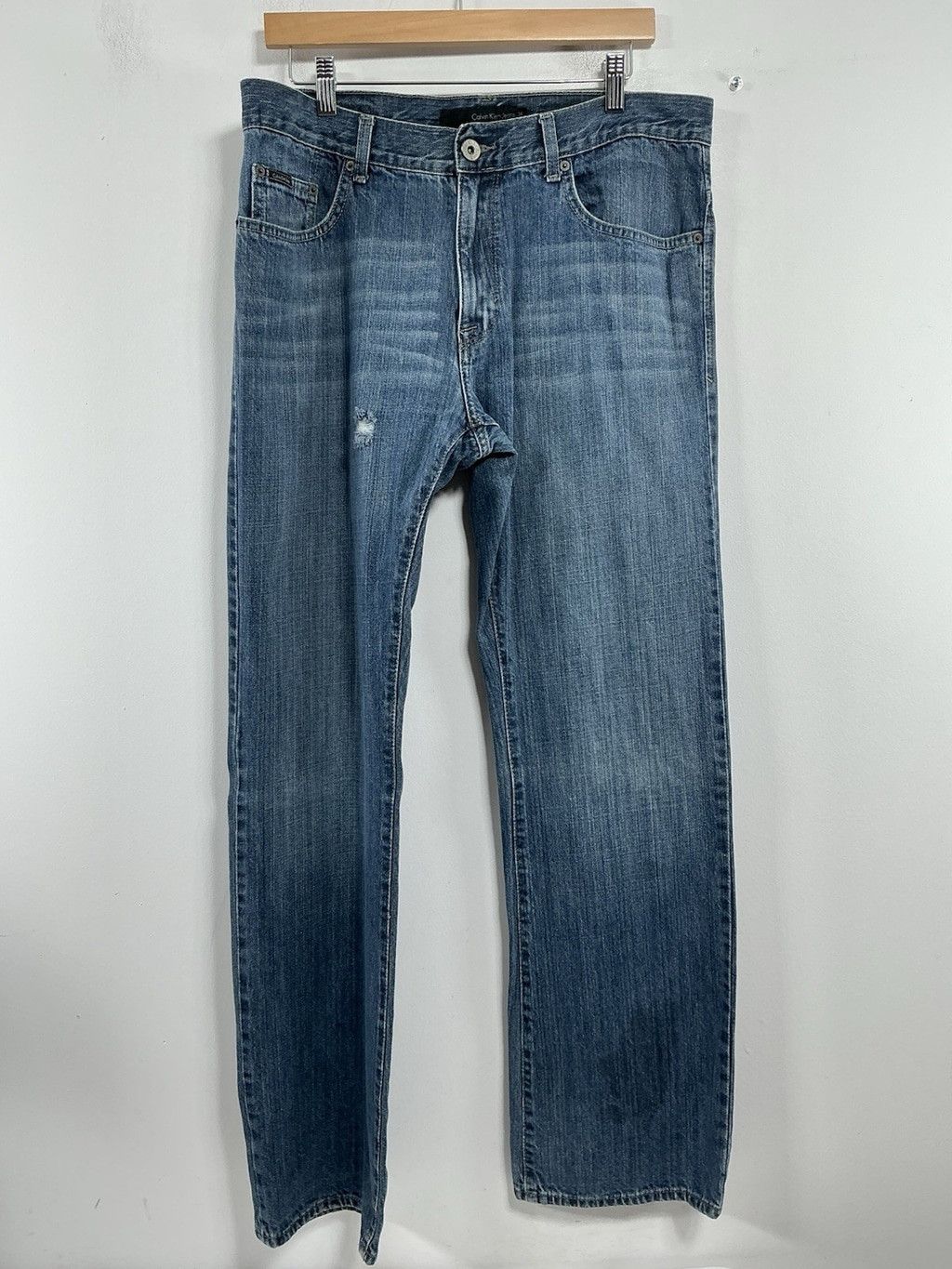 Calvin Klein Men's Calvin Klein Bootcut Distressed Straight Blue Jeans 34 Size US 34 / EU 50 - 1 Thumbnail