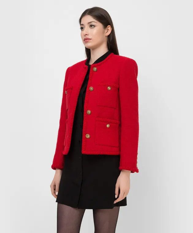 Saint Laurent Paris o1tp1o0125 Short Jacket In Diamon Embossed Tweed in Red Size XL / US 12-14 / IT 48-50 - 3 Thumbnail