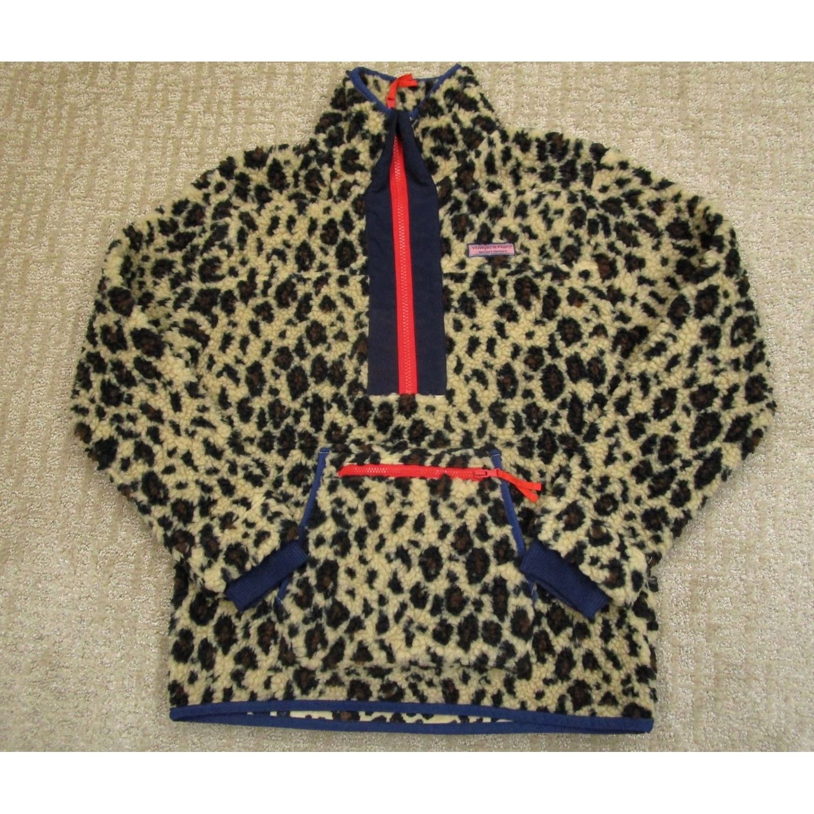 Vineyard Vines VINEYARD VINES Jacket Women XS Brown Fleece Leopard Print Half Zip Anorak Style Size XXS / US 00 / IT 34 - 2 Thumbnail