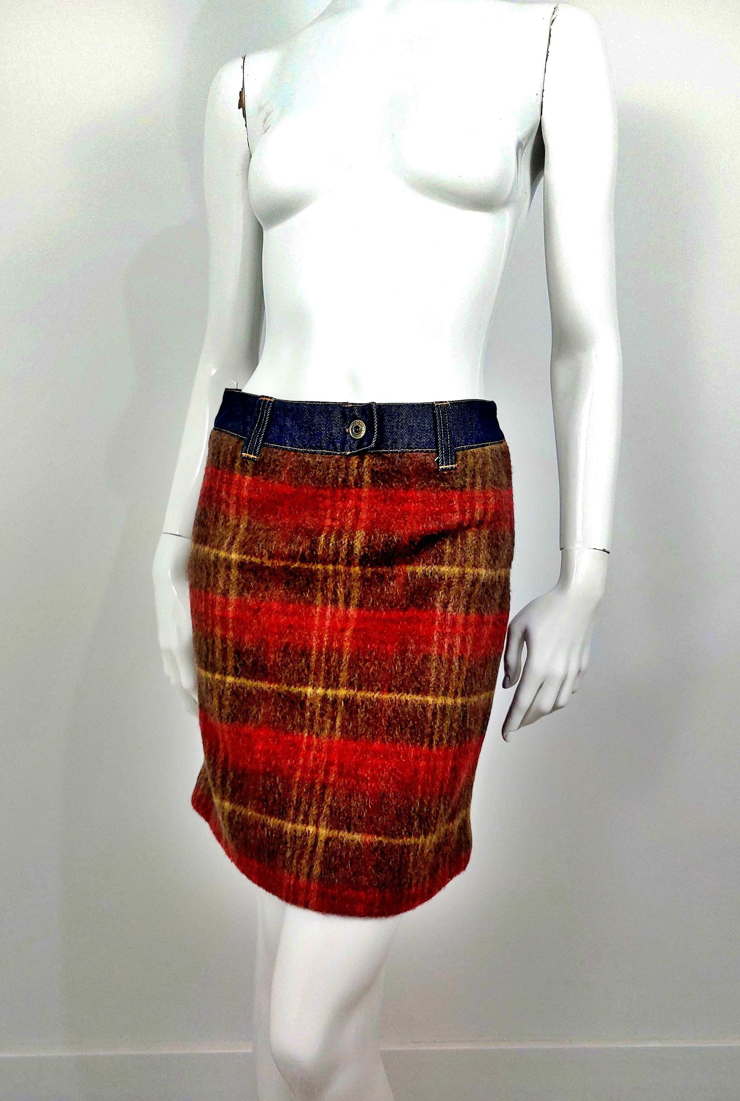 Dolce & Gabbana Dolce Gabbana D&G Tartan Irish Wool Mohair Denim Skirt Size 26" / US 2 / IT 38 - 2 Thumbnail