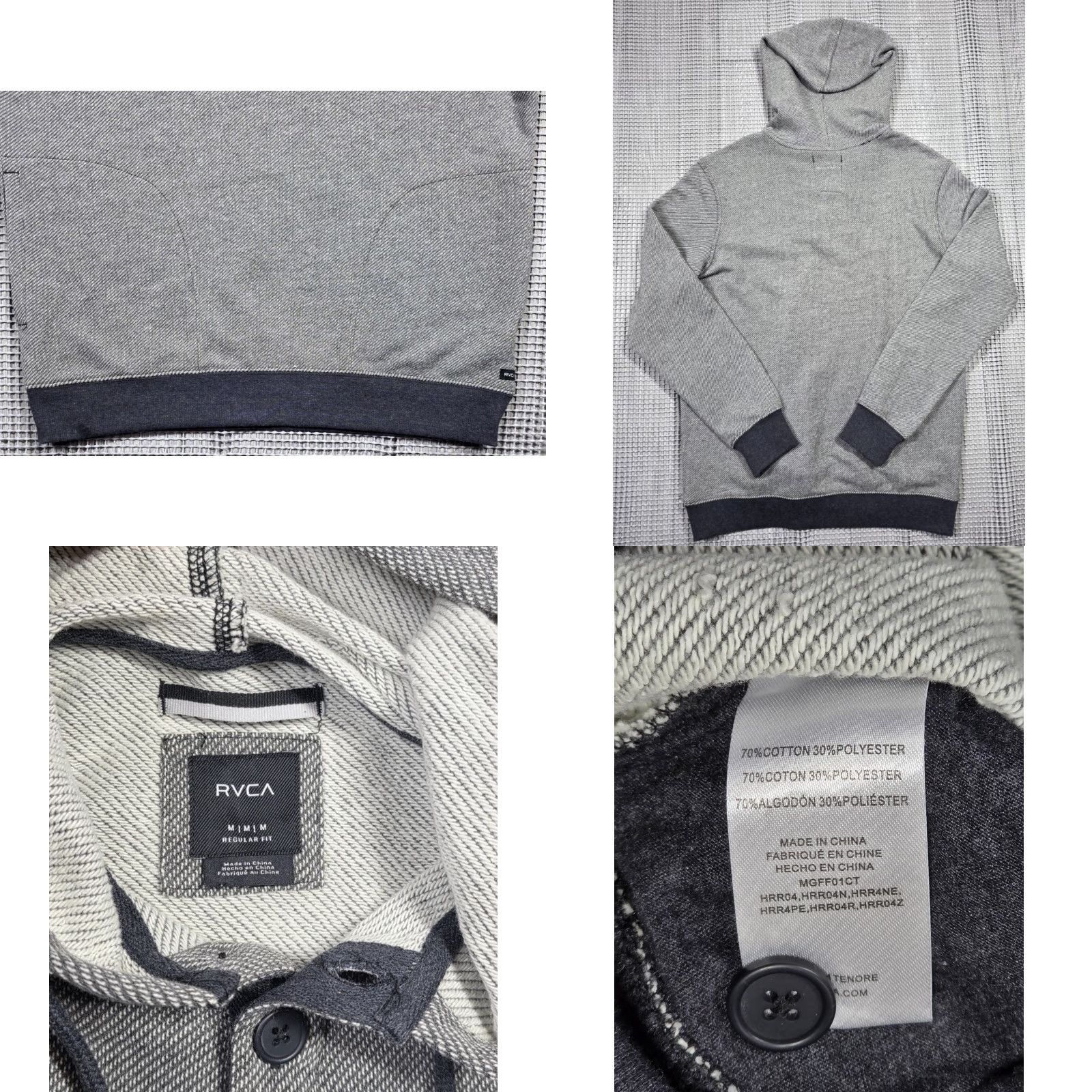 RVCA RVCA Men's Henley Hoodie Sweatshirt Hooded Button 3 Buttons Multicolor Logo Embroidered Hip Hop Shirt Hoodie Mens M Size US M / EU 48-50 / 2 - 8 Thumbnail