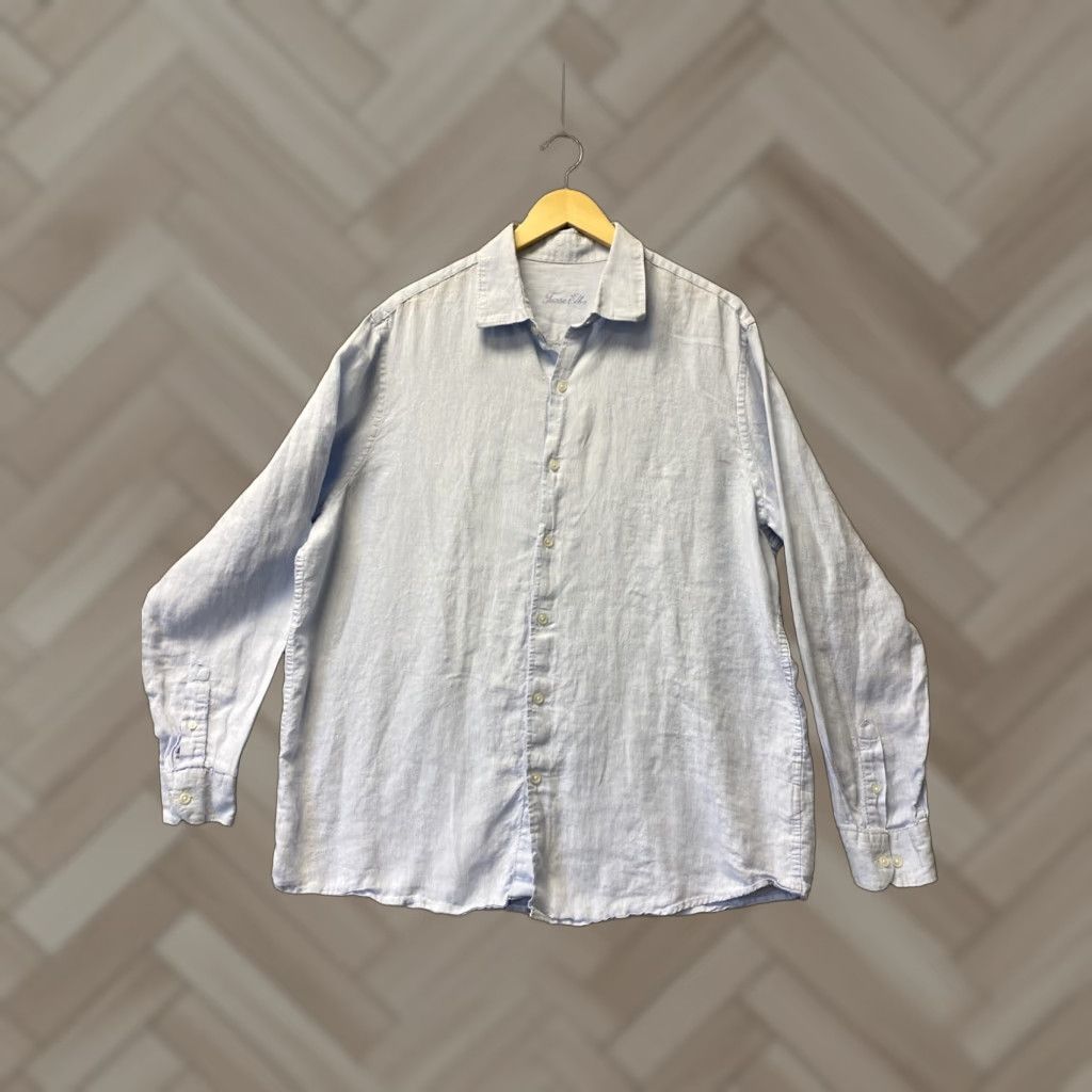 Tasso Elba TASSO ELBA Men's Button-Up Linen Shirt XXL Light Blue Solid Long Sleeve Spread Collar Winter Size US XXL / EU 58 / 5 - 1 Thumbnail