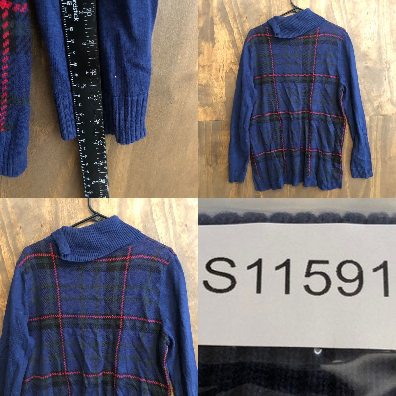 Talbots Talbots Womens Sweater Blue Multicolor Plaid Split Cowl Neck Stretch Large Size L / US 10 / IT 46 - 8 Thumbnail