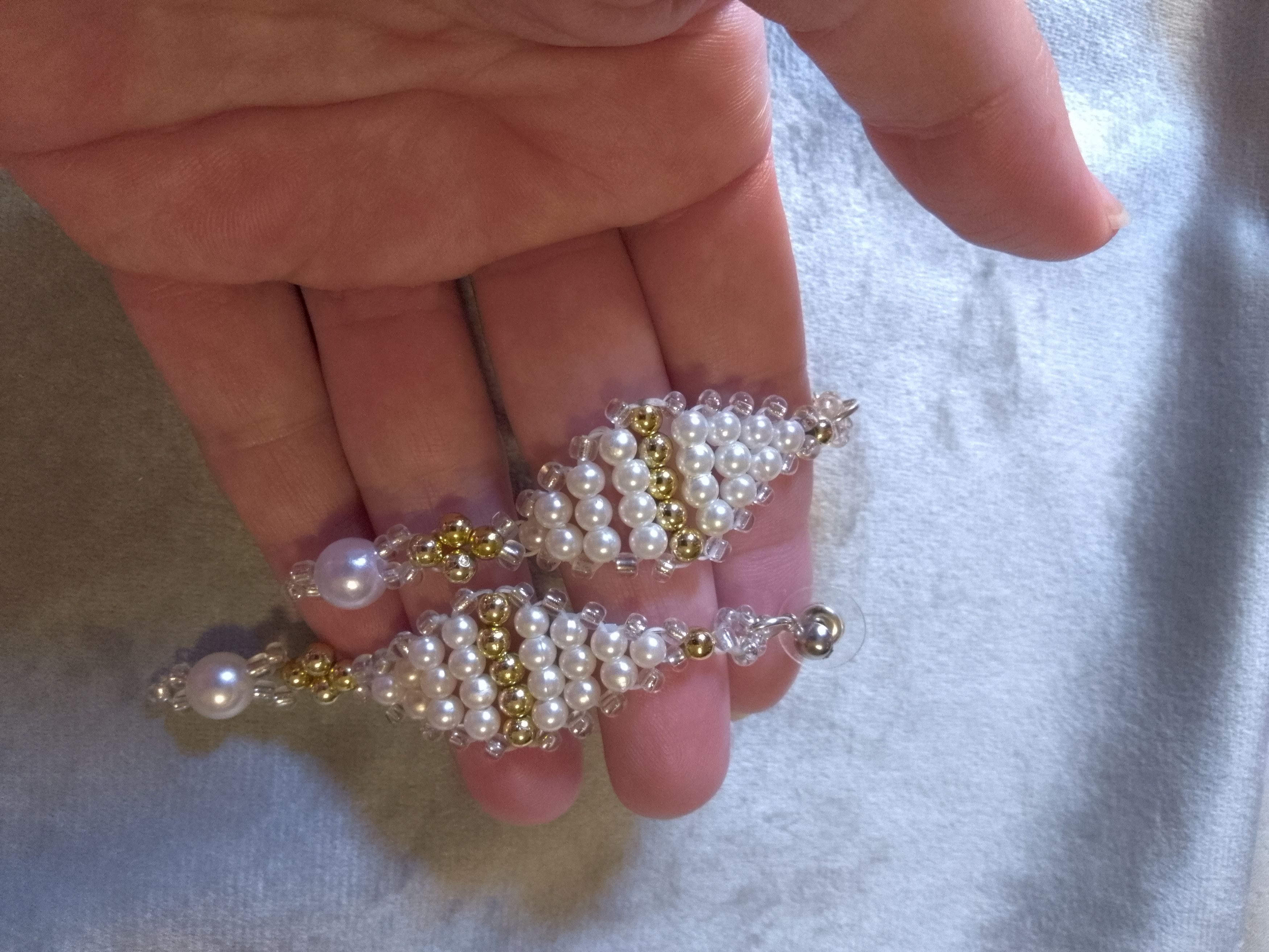 Handmade Necklace. Earrings Pearls White/Gold. Elegant Size ONE SIZE - 12 Thumbnail