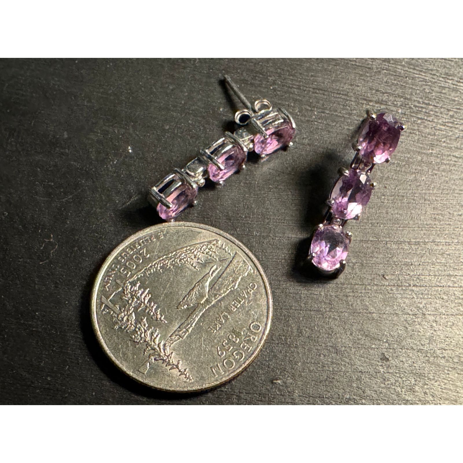 Other Vintage 925 Sterling GM 3 Amethyst Gemstones Post Earrings Size ONE SIZE - 5 Thumbnail