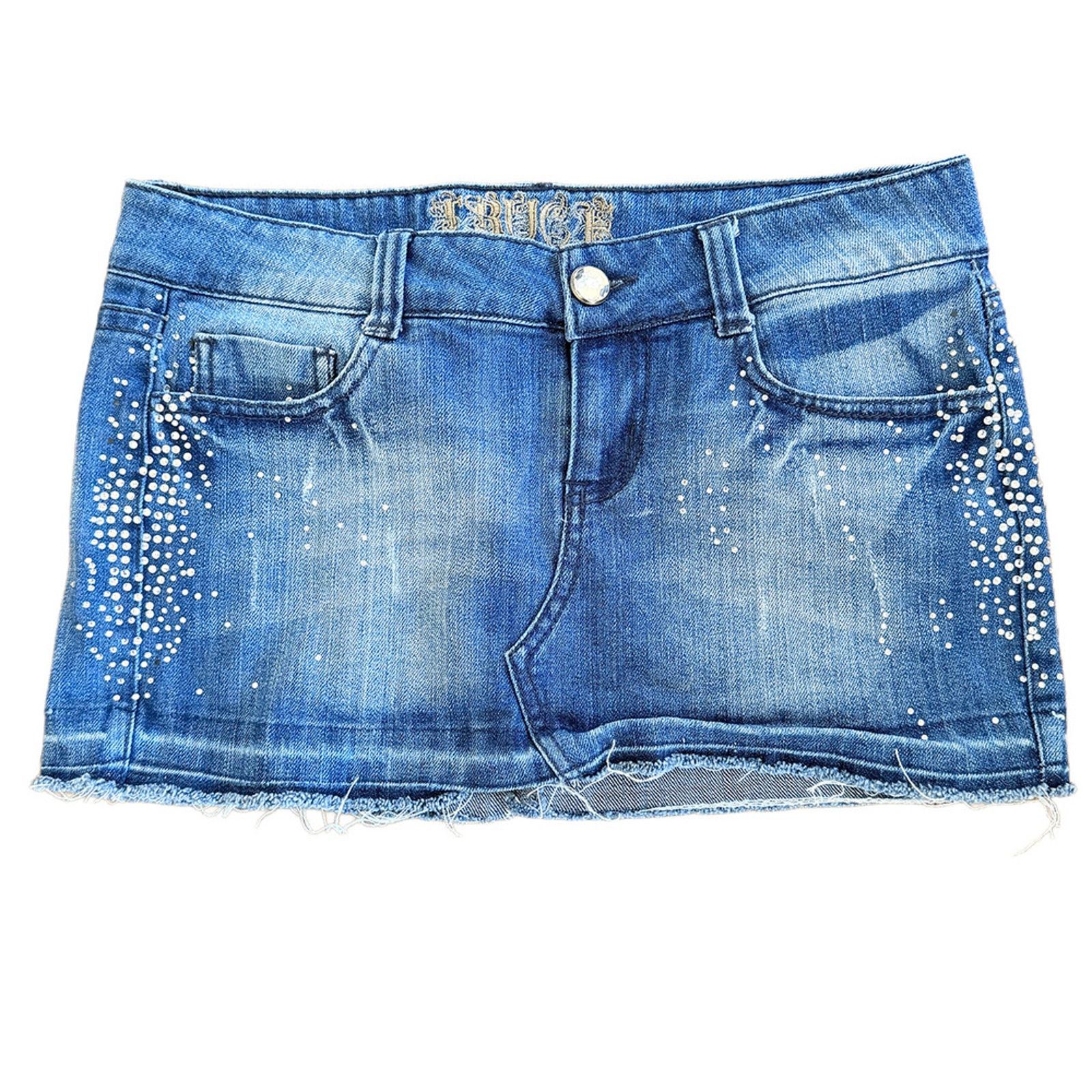 Other Vintage Micro Mini denim Skirt rhinestone Women's Small 90s Size 28" / US 6 / IT 42 - 1 Thumbnail