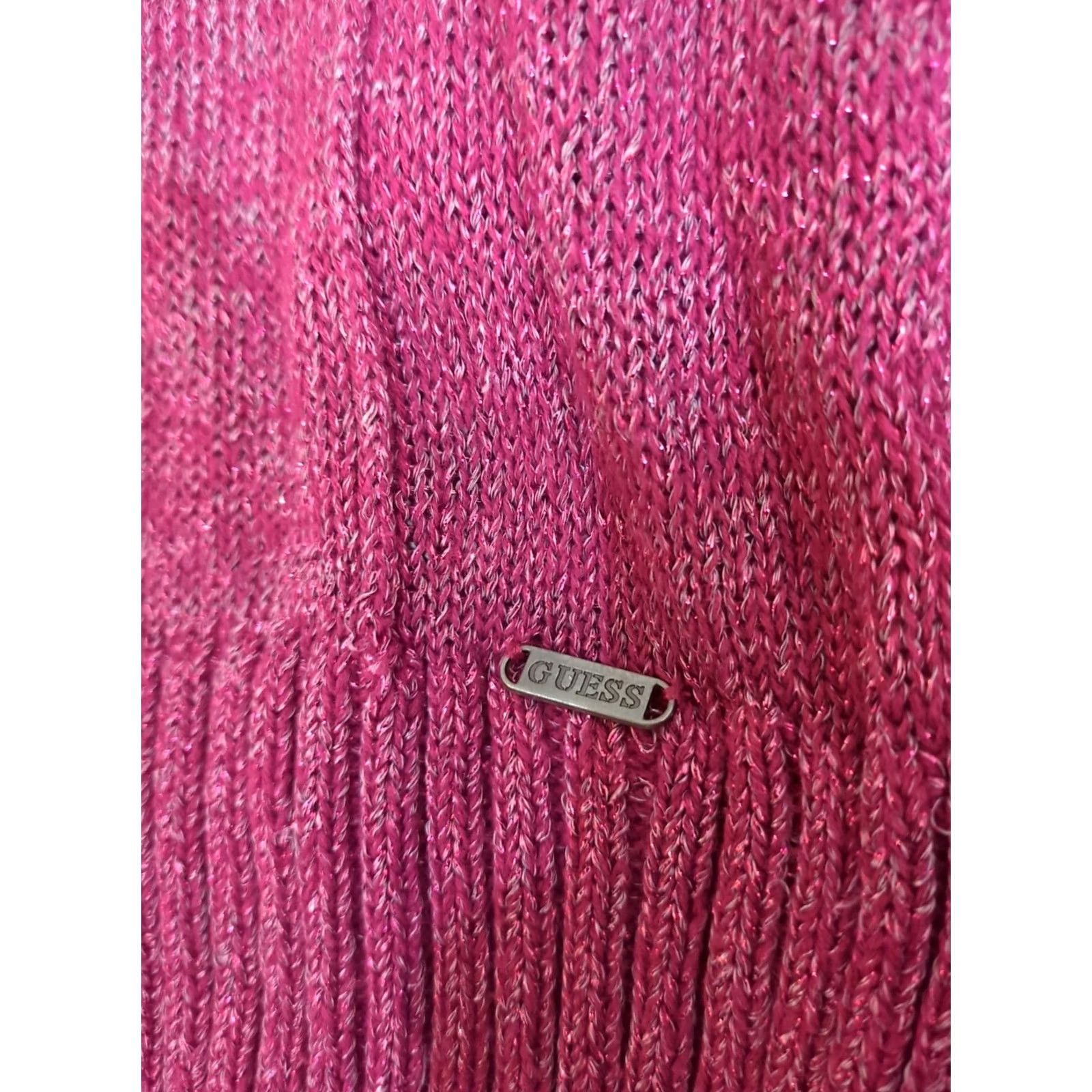 Guess GUESS Women's V-neck Long Tunic Sweater Pink Small Shimmer Glitter Knit Cotton Blend Size S / US 4 / IT 40 - 4 Thumbnail