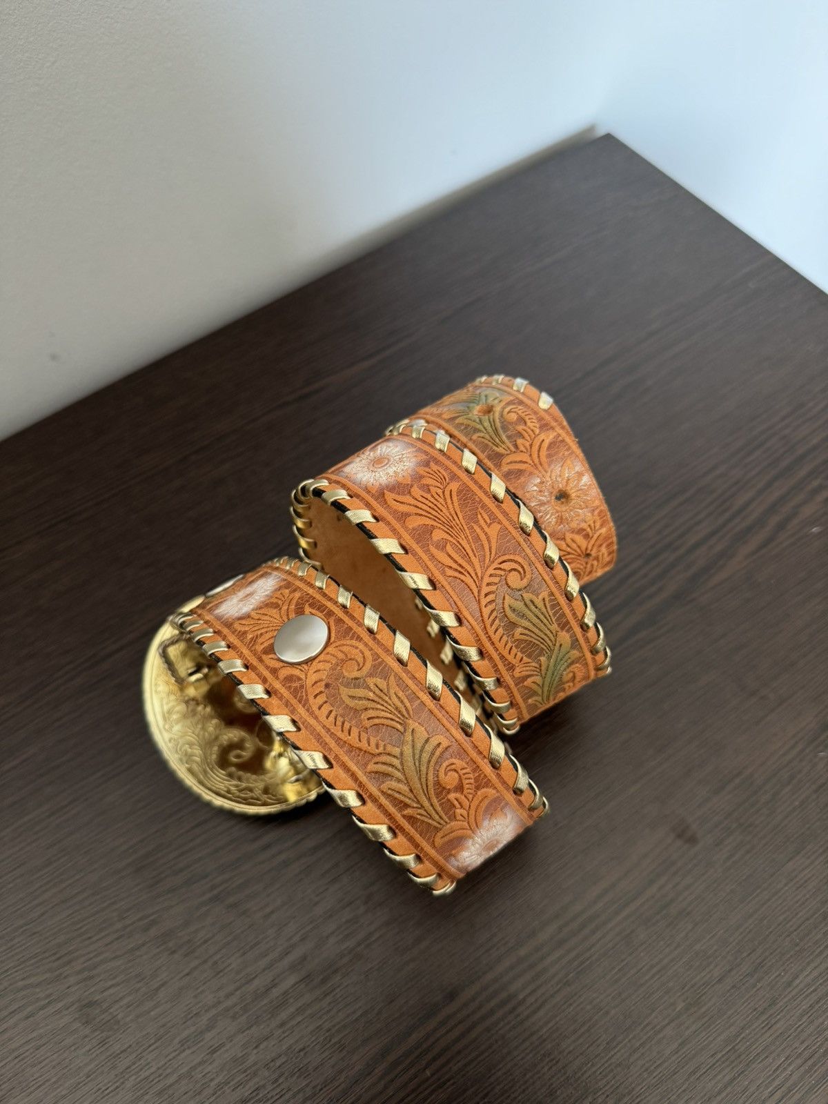 Vintage Rain Tree 1978 buckle + Riffle brown leather belt Size ONE SIZE - 4 Thumbnail