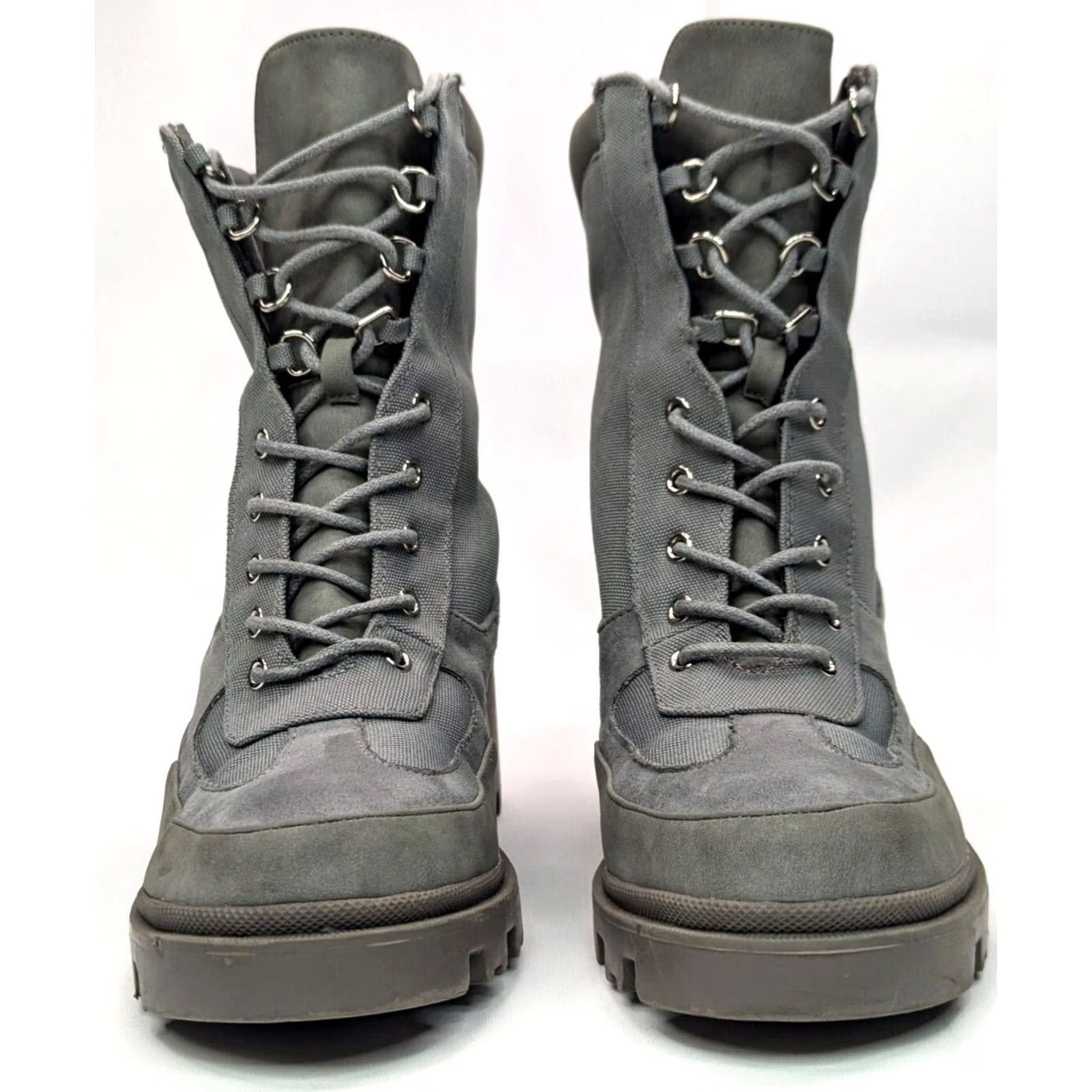 Vintage JustFab Ember Combat Boots Women 9.5 Gray Faux Suede Lace Mid Heel EUC Boots Size US 10 / IT 40 - 2 Thumbnail
