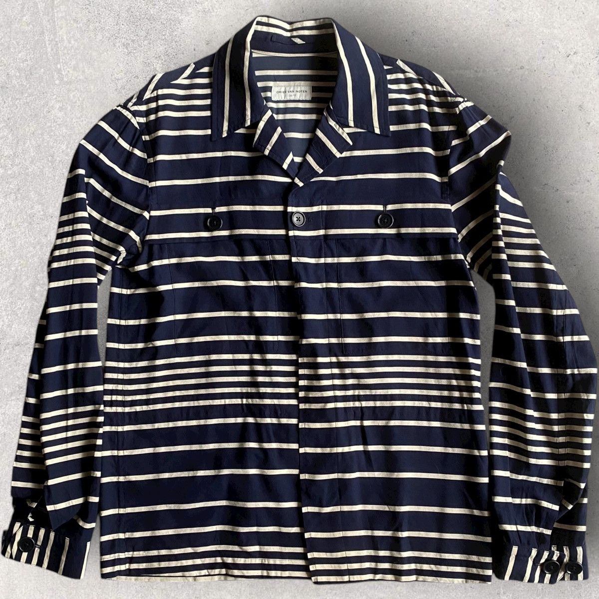 Dries Van Noten SS19 Rayon Blend Navy Stripe Crola Jacket Shirt Size US S / EU 44-46 / 1 - 1 Thumbnail