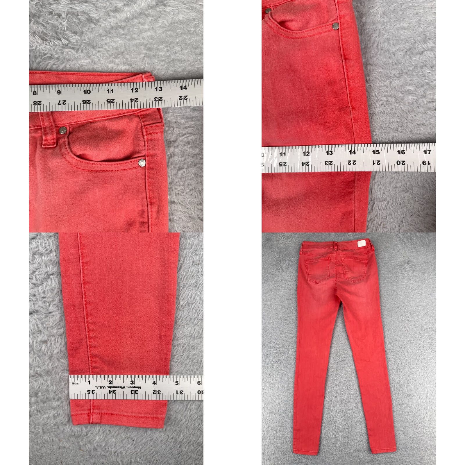 Vintage Celebrity Pink Jeans Junior 1 Coral Denim Skinny Cotton Blend Mid Rise 26x30 Womens Jeans Size 25" / US 0 / IT 36 - 9 Thumbnail